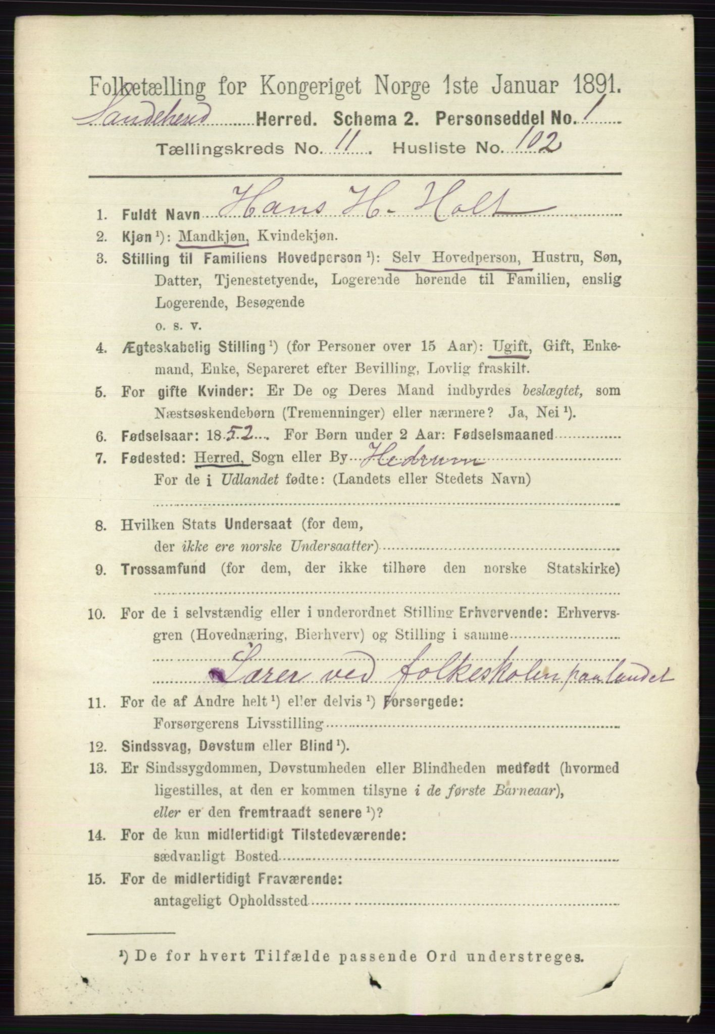 RA, 1891 census for 0724 Sandeherred, 1891, p. 7243