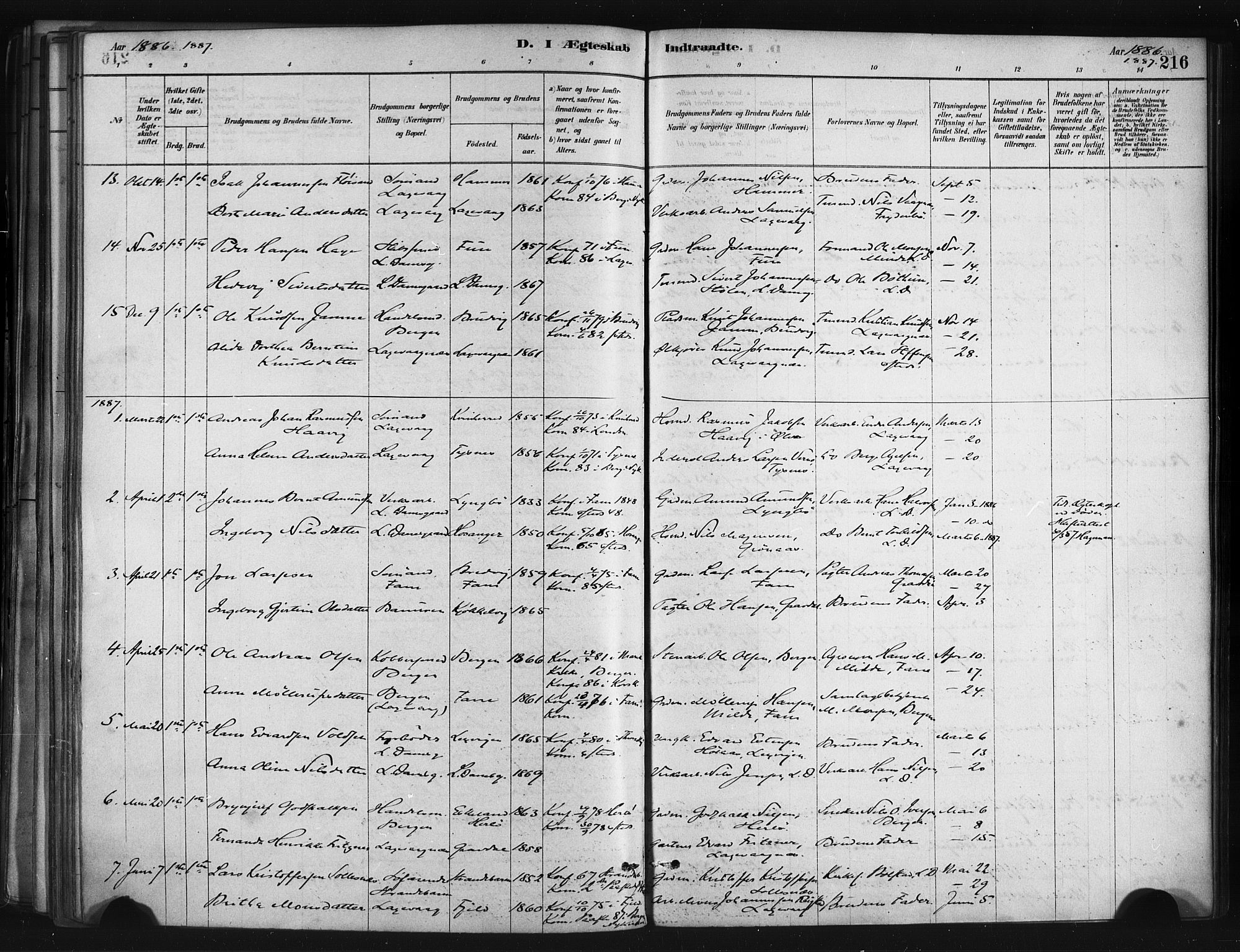 Askøy Sokneprestembete, AV/SAB-A-74101/H/Ha/Haa/Haae/L0002: Parish register (official) no. E 2, 1878-1891, p. 216