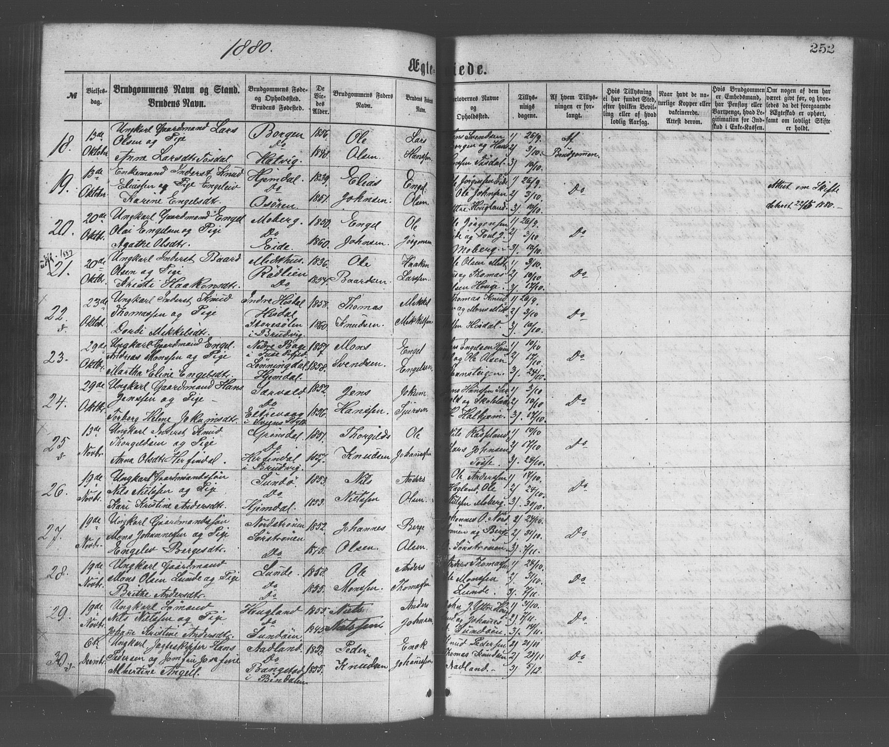 Os sokneprestembete, SAB/A-99929: Parish register (official) no. A 18, 1874-1884, p. 252