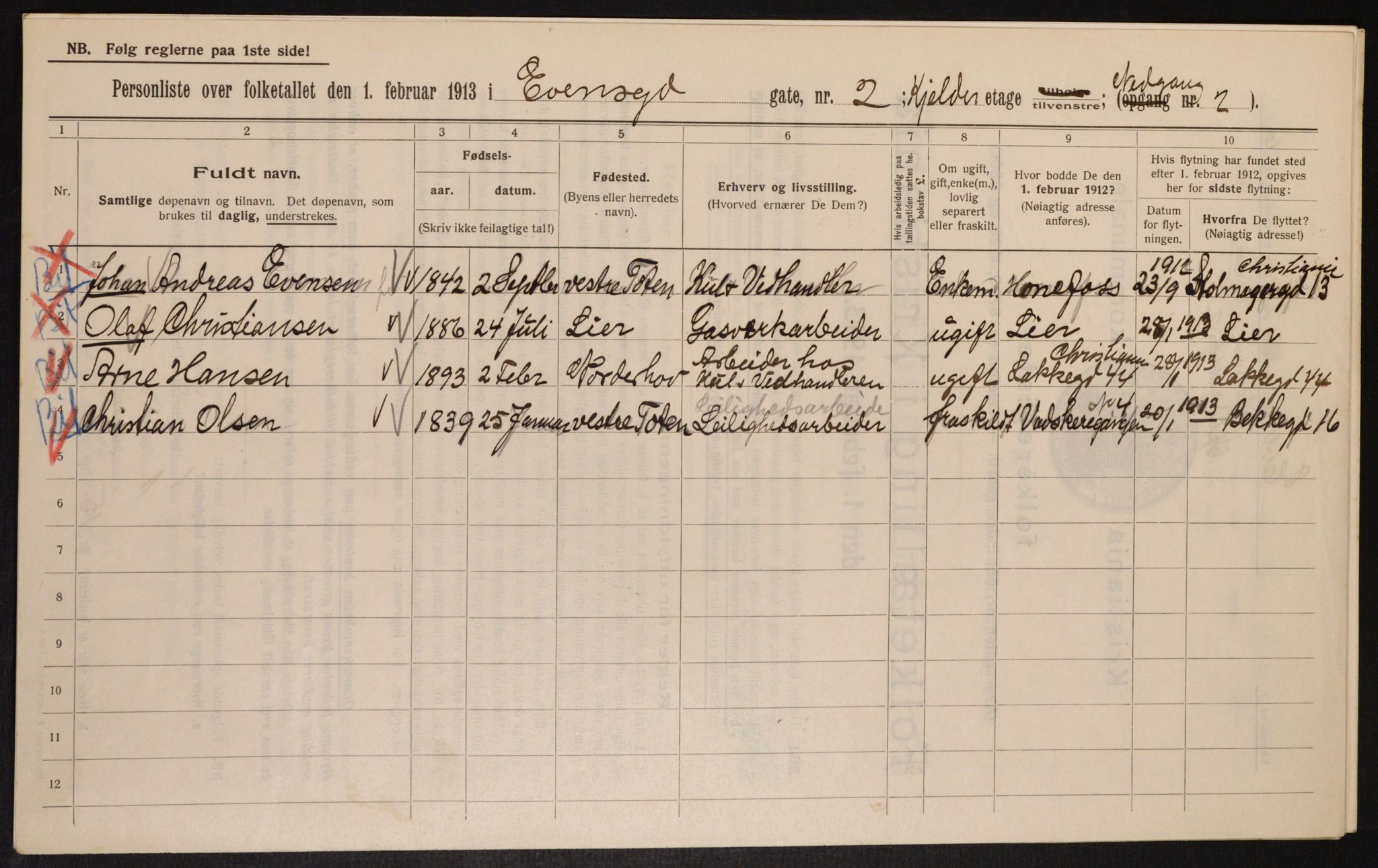 OBA, Municipal Census 1913 for Kristiania, 1913, p. 23004