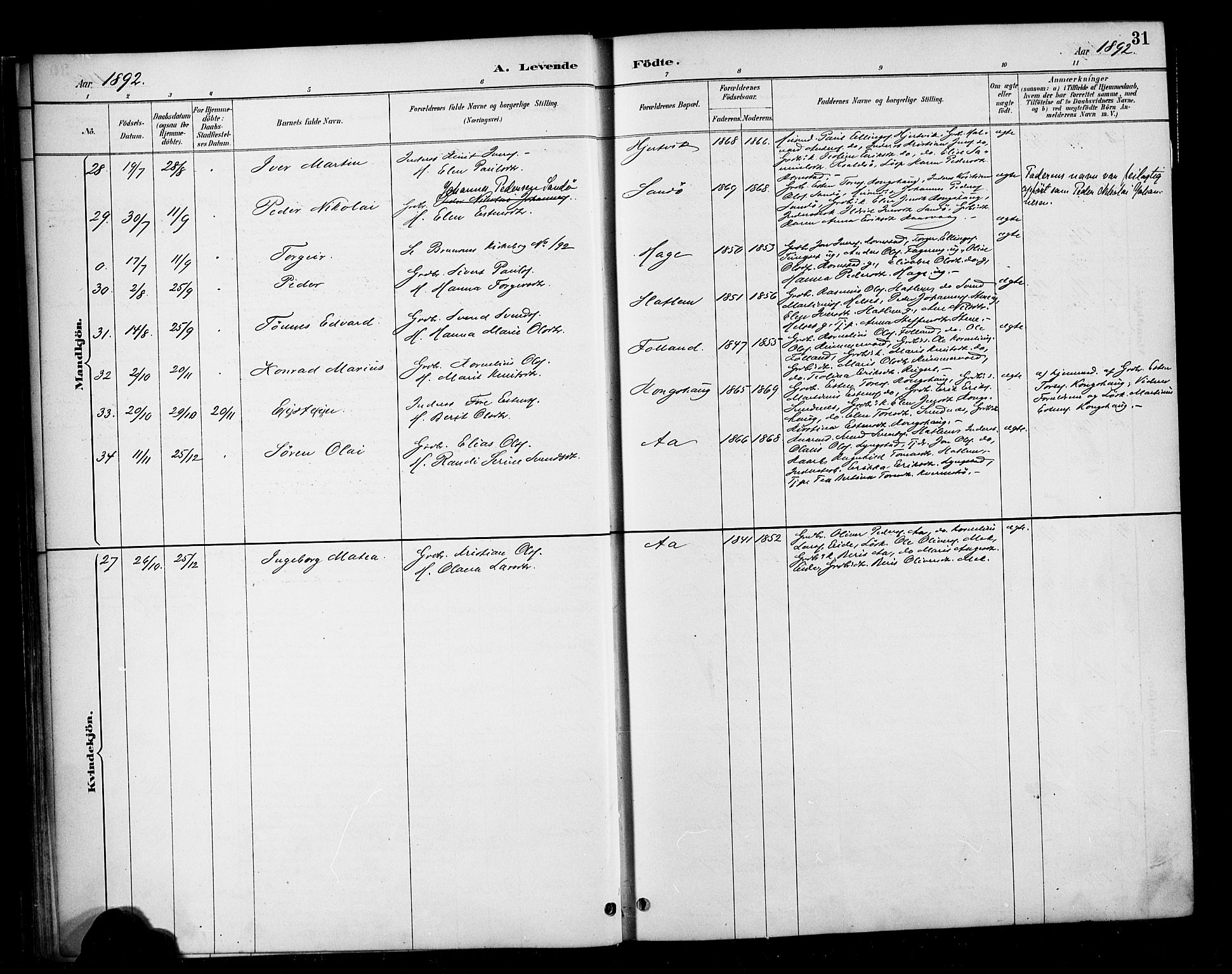 Ministerialprotokoller, klokkerbøker og fødselsregistre - Møre og Romsdal, AV/SAT-A-1454/570/L0832: Parish register (official) no. 570A06, 1885-1900, p. 31