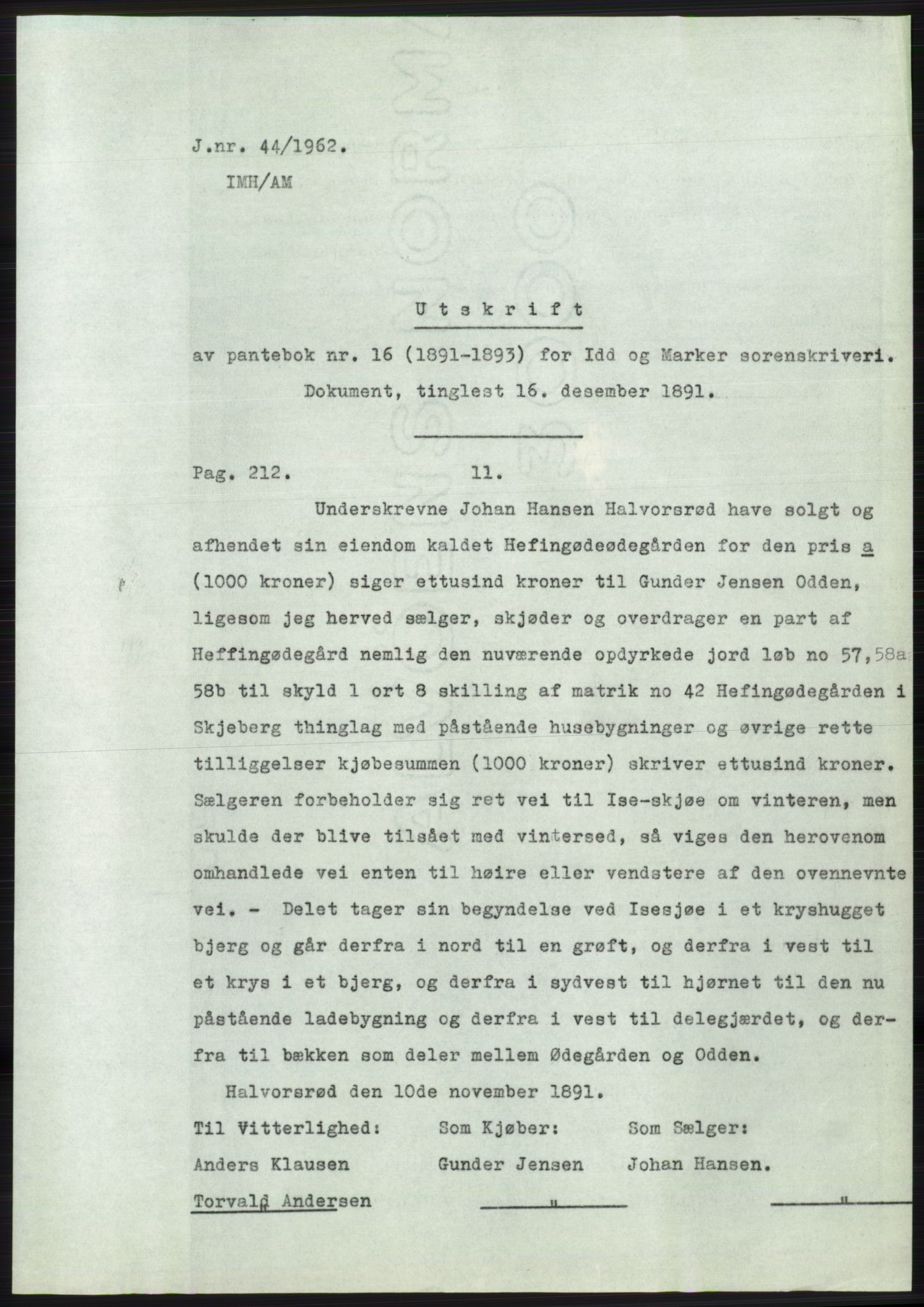 Statsarkivet i Oslo, AV/SAO-A-10621/Z/Zd/L0015: Avskrifter, j.nr 2-699/1962, 1962, p. 11