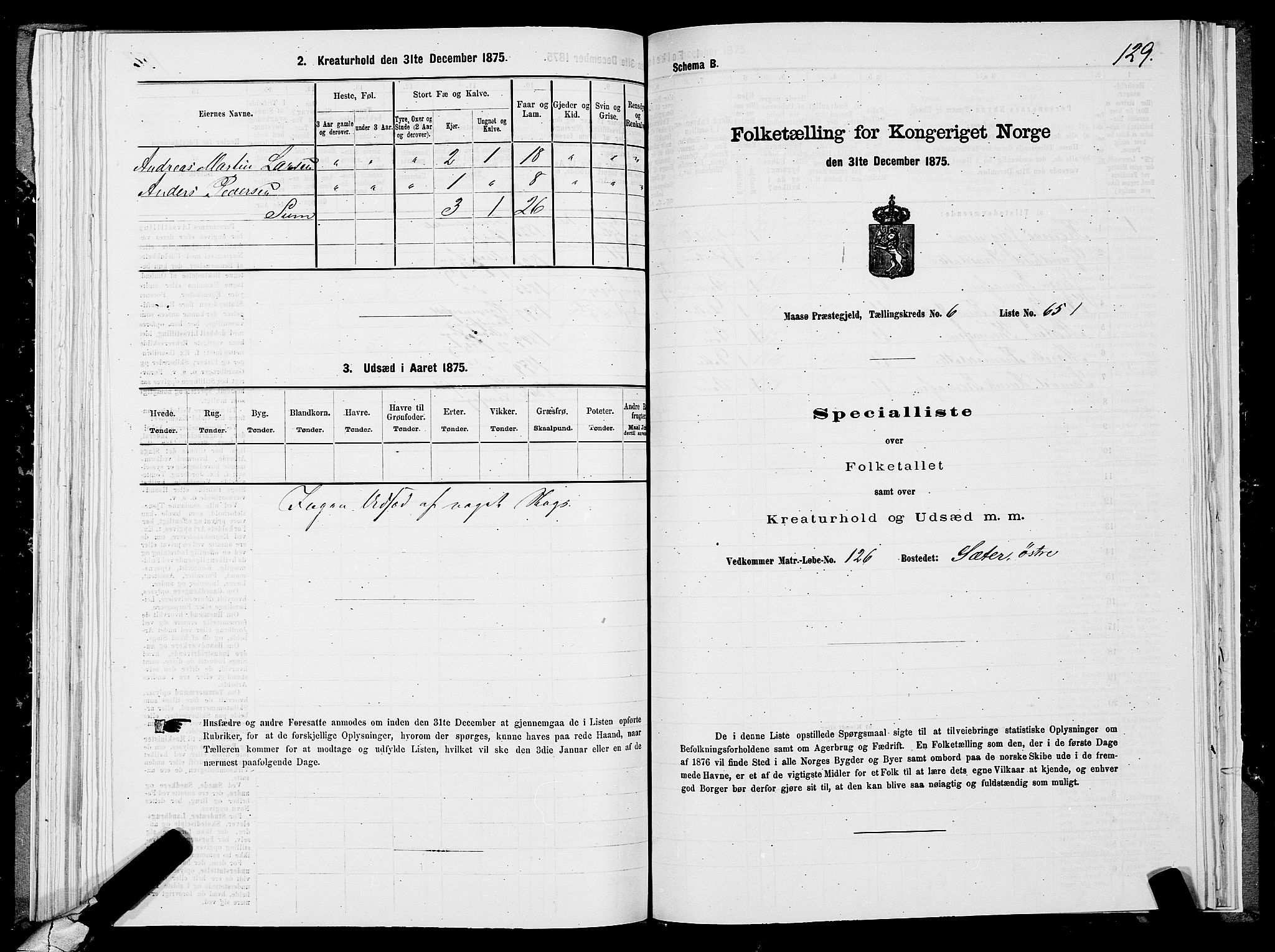 SATØ, 1875 census for 2018P Måsøy, 1875, p. 1129