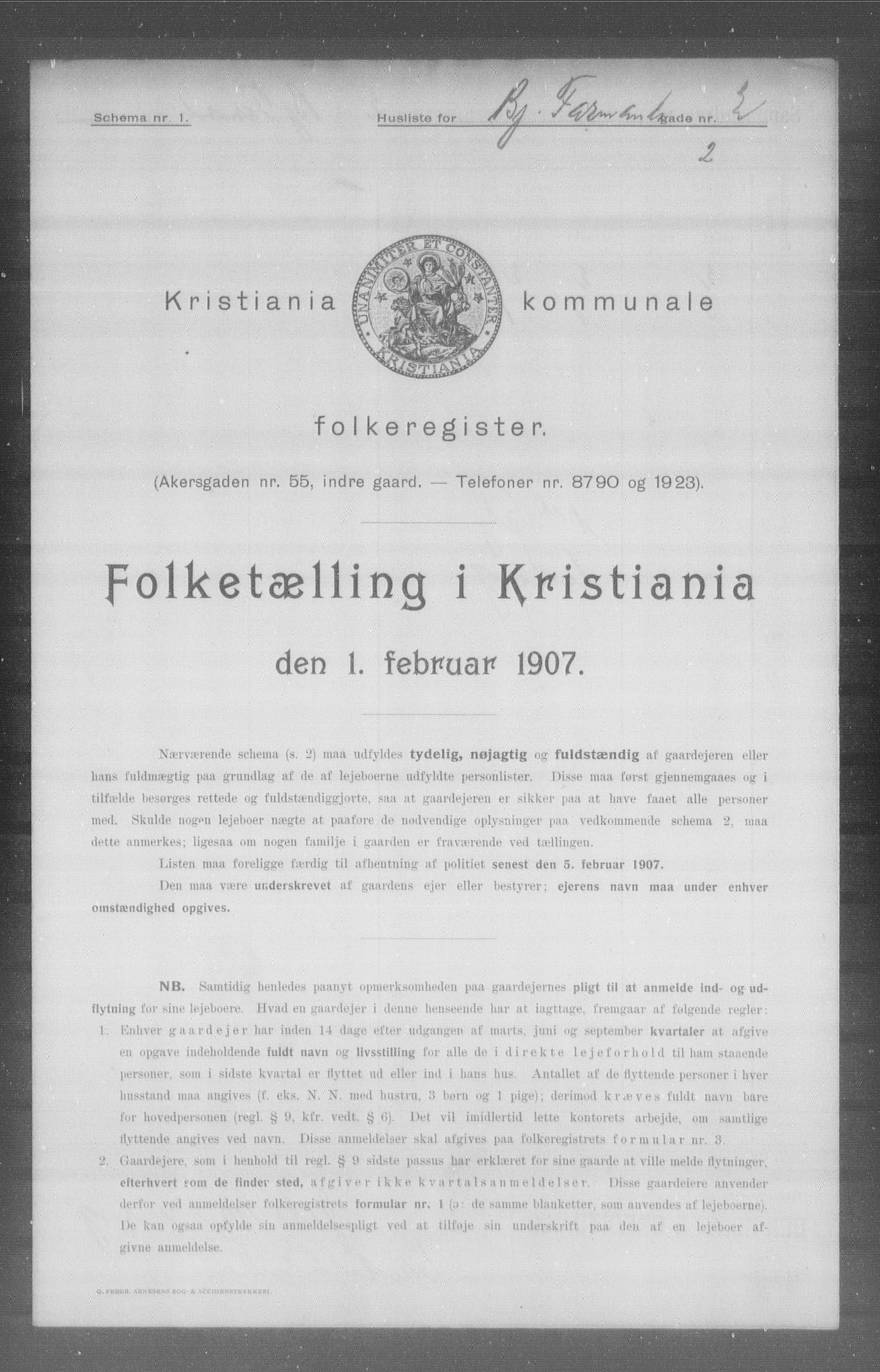 OBA, Municipal Census 1907 for Kristiania, 1907, p. 3446