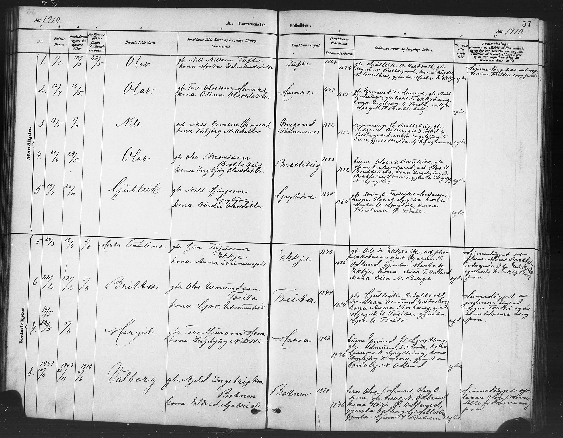 Røldal sokneprestembete, SAB/A-100247: Parish register (copy) no. A 3, 1887-1917, p. 57