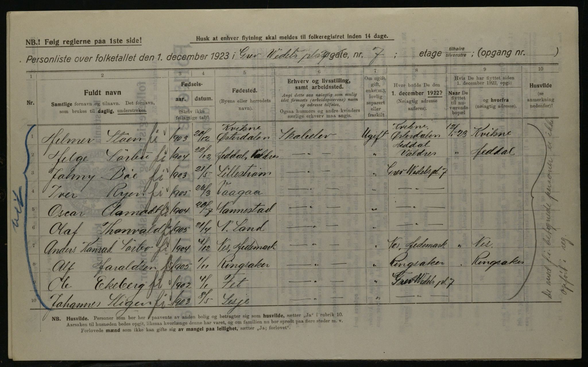 OBA, Municipal Census 1923 for Kristiania, 1923, p. 33827