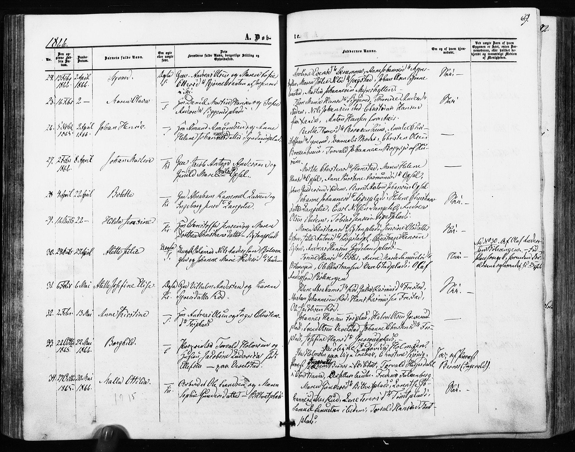 Kråkstad prestekontor Kirkebøker, SAO/A-10125a/F/Fa/L0007: Parish register (official) no. I 7, 1858-1870, p. 69