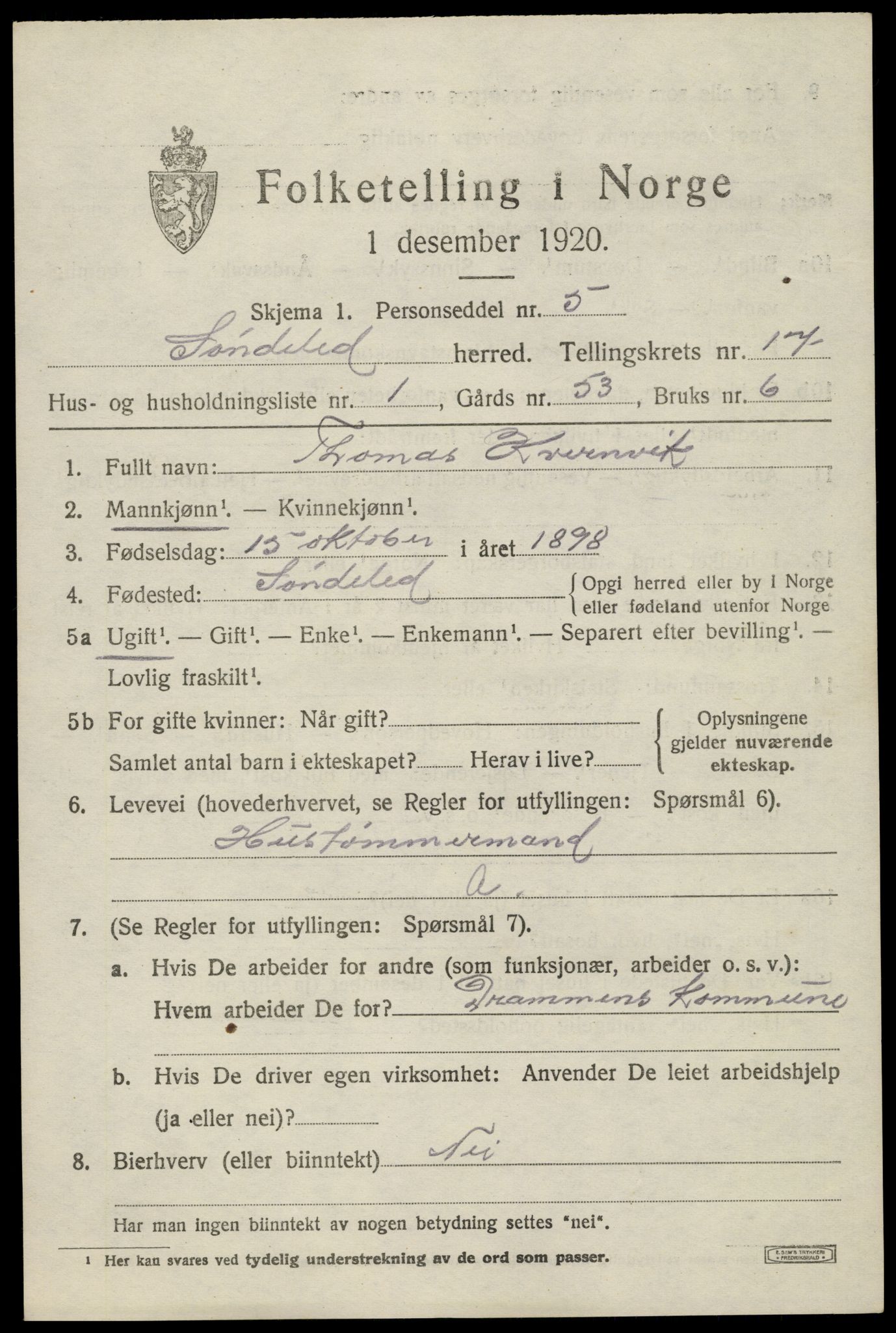 SAK, 1920 census for Søndeled, 1920, p. 7321