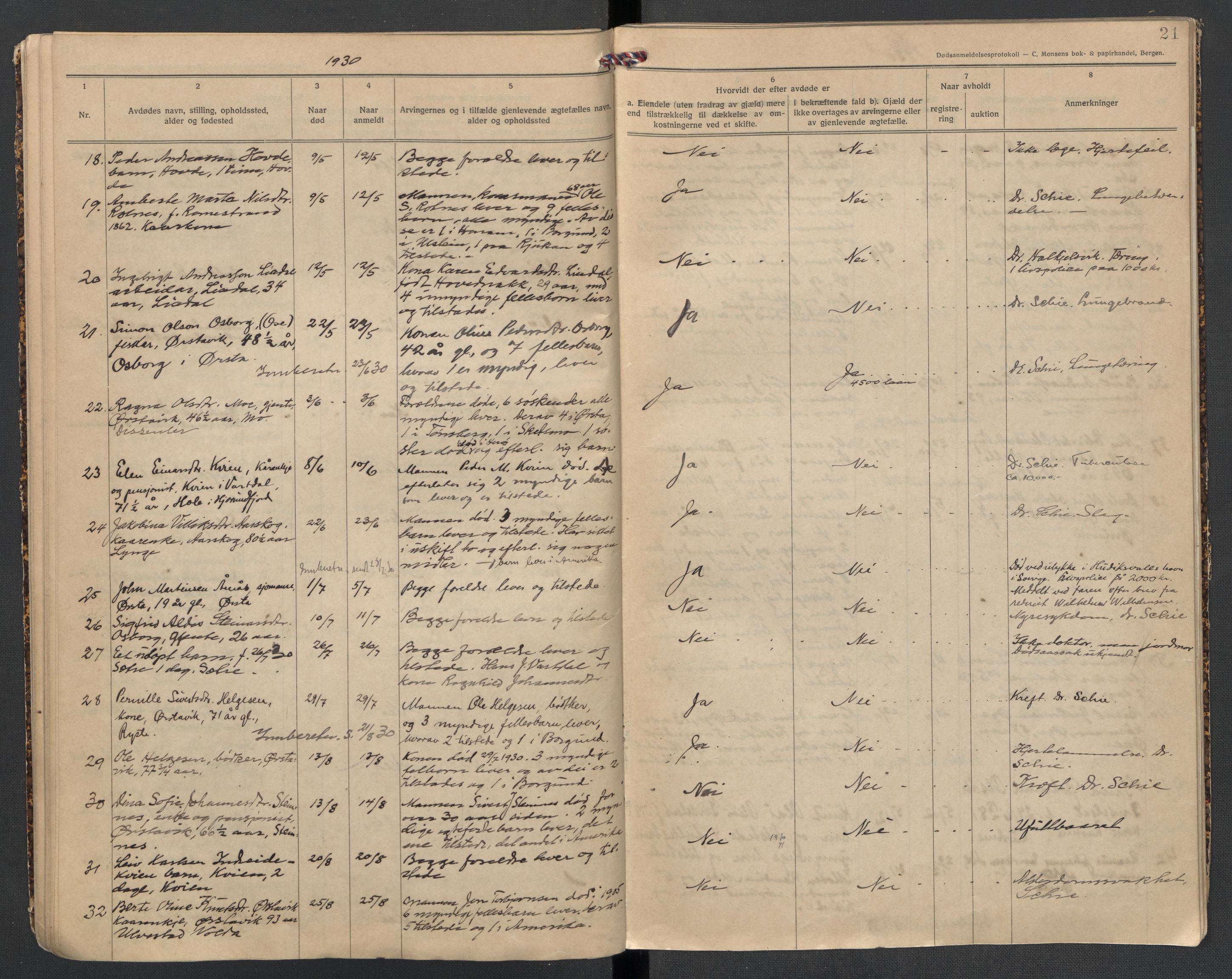 Ørsta lensmannskontor, AV/SAT-A-5670/1/02/L0002: 2.1.02 - Dødsfallsprotokoll, 1924-1933, p. 21