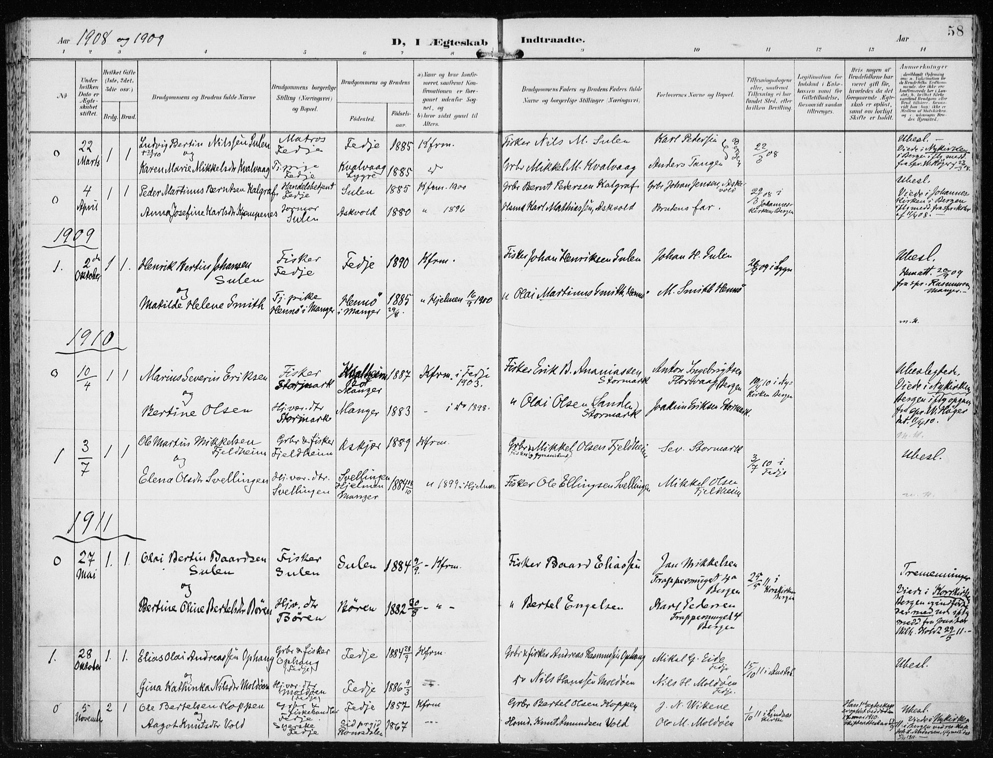 Lindås Sokneprestembete, SAB/A-76701/H/Haa: Parish register (official) no. D  2, 1897-1912, p. 58