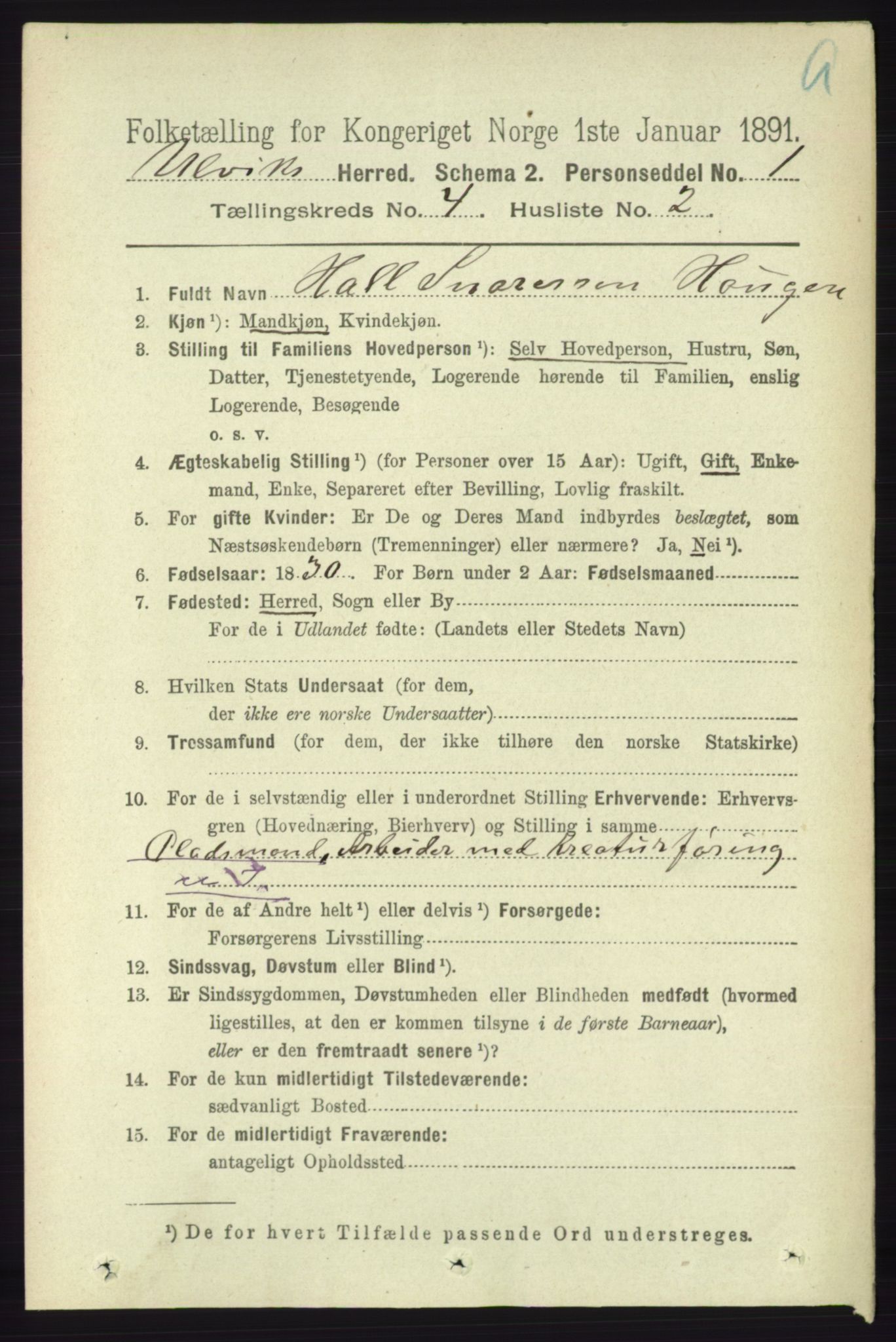 RA, 1891 census for 1233 Ulvik, 1891, p. 593