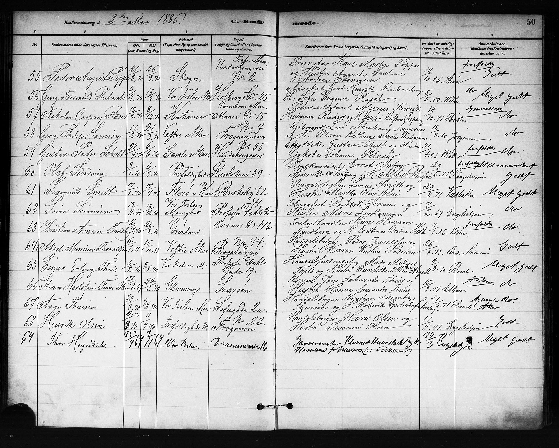 Uranienborg prestekontor Kirkebøker, AV/SAO-A-10877/F/Fa/L0002: Parish register (official) no. 2, 1880-1896, p. 50
