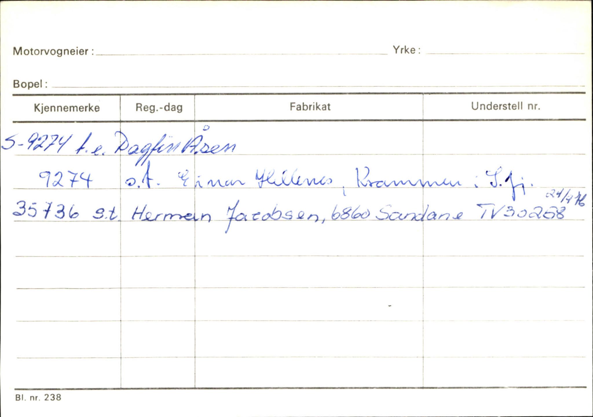 Statens vegvesen, Sogn og Fjordane vegkontor, SAB/A-5301/4/F/L0144: Registerkort Vågsøy A-R, 1945-1975, p. 413