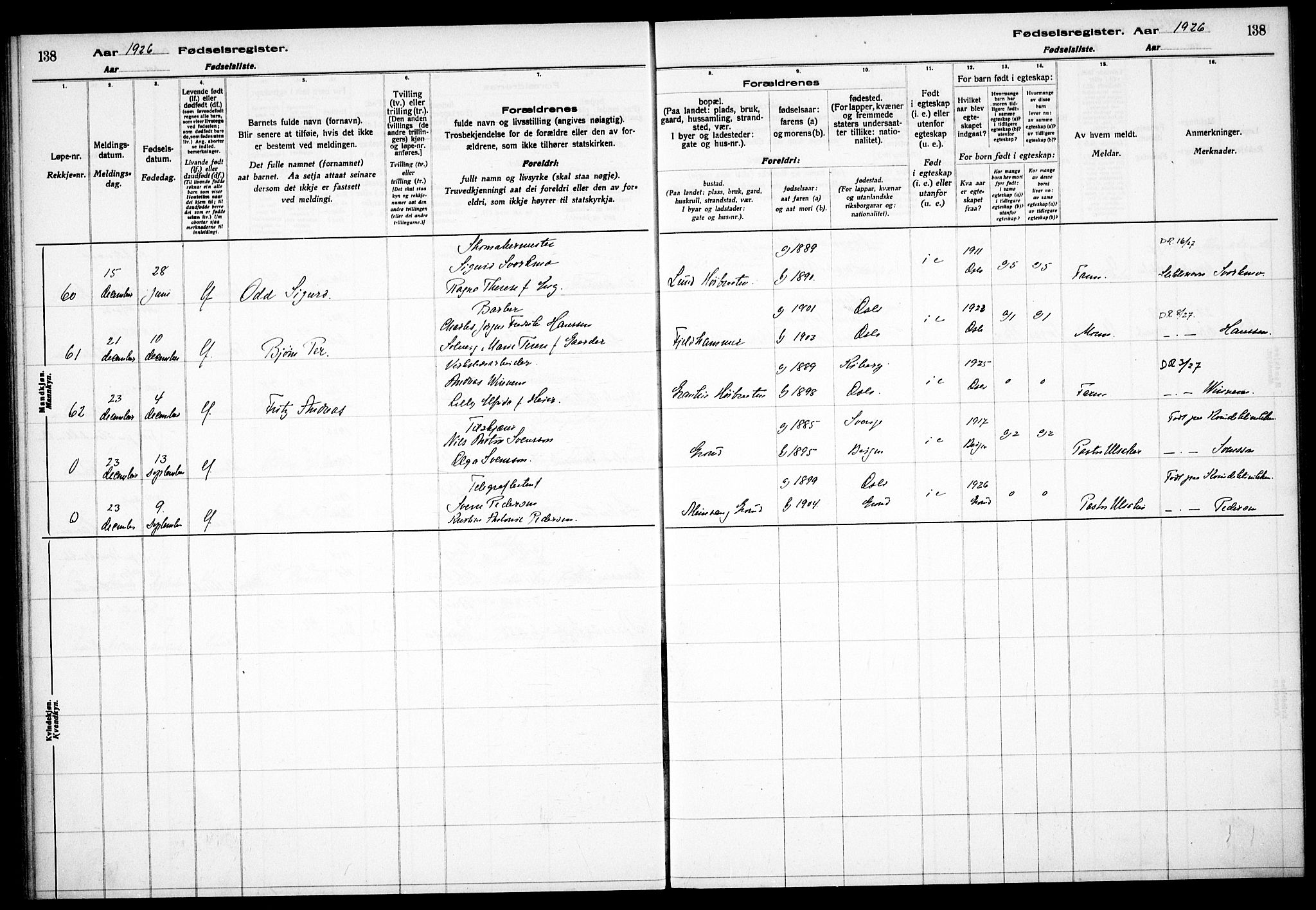 Østre Aker prestekontor Kirkebøker, AV/SAO-A-10840/J/Jb/L0001: Birth register no. II 1, 1916-1932, p. 138