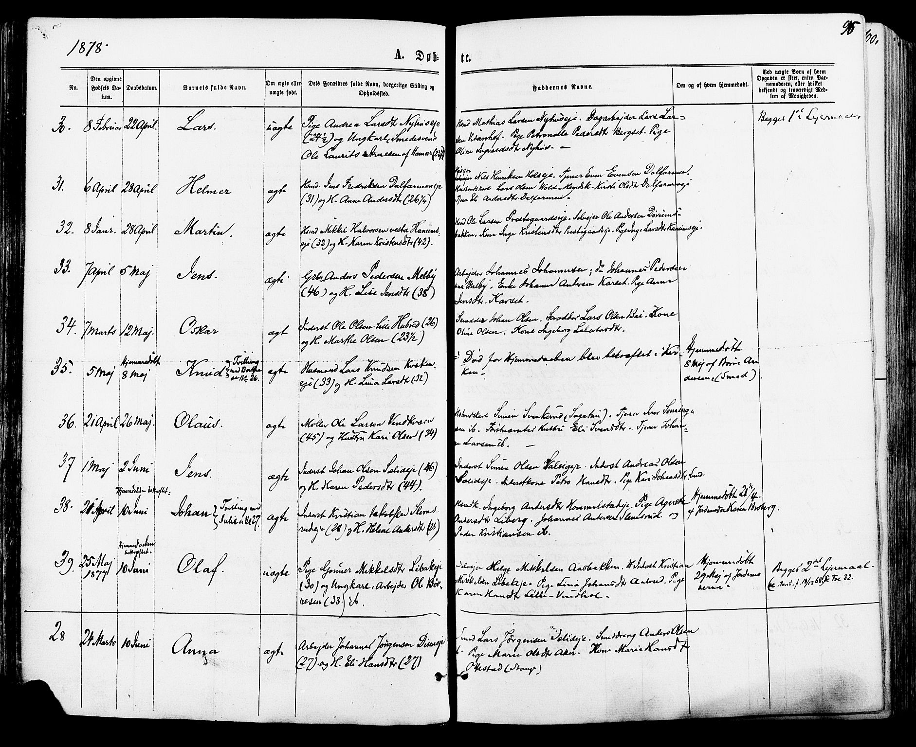 Vang prestekontor, Hedmark, SAH/PREST-008/H/Ha/Haa/L0015: Parish register (official) no. 15, 1871-1885, p. 96