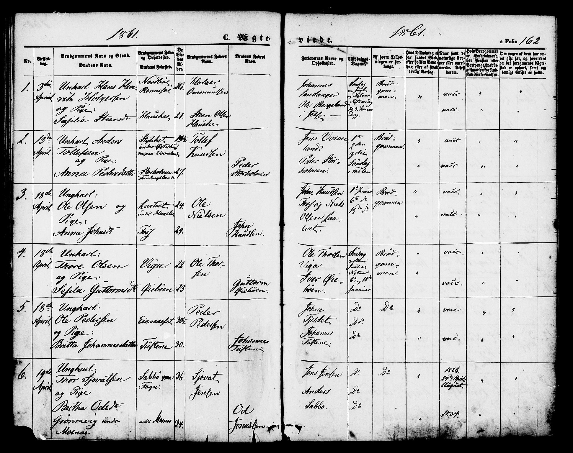 Hjelmeland sokneprestkontor, AV/SAST-A-101843/01/IV/L0011: Parish register (official) no. A 11, 1861-1878, p. 162