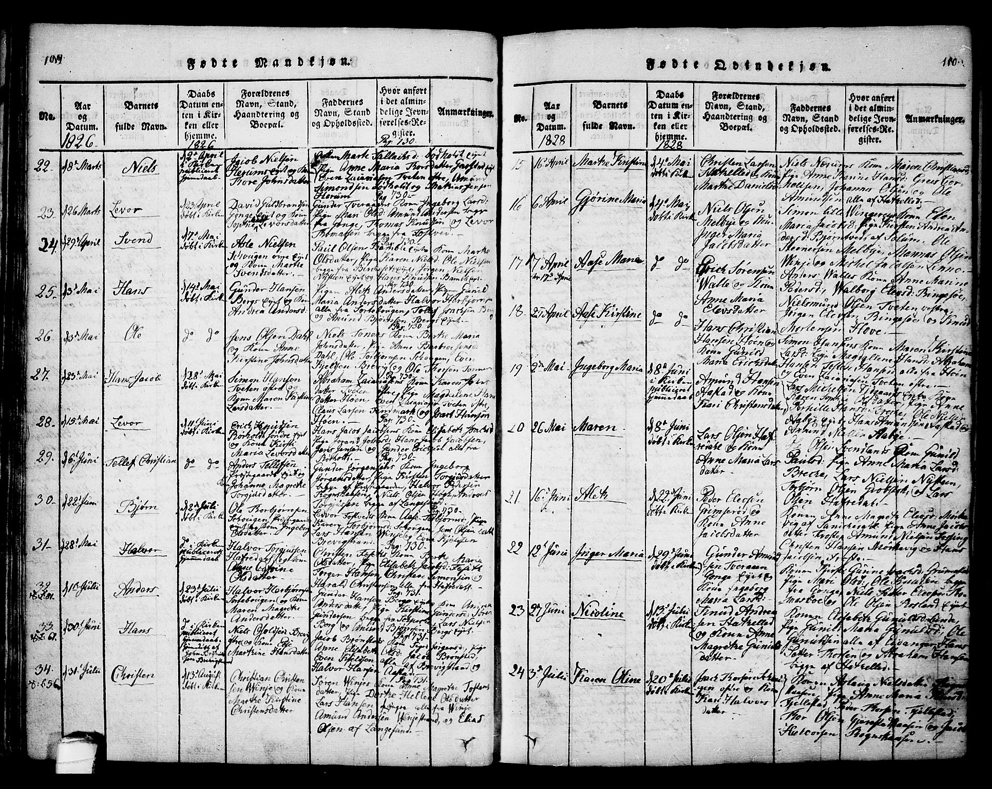 Bamble kirkebøker, AV/SAKO-A-253/F/Fa/L0003: Parish register (official) no. I 3 /1, 1814-1834, p. 109-110