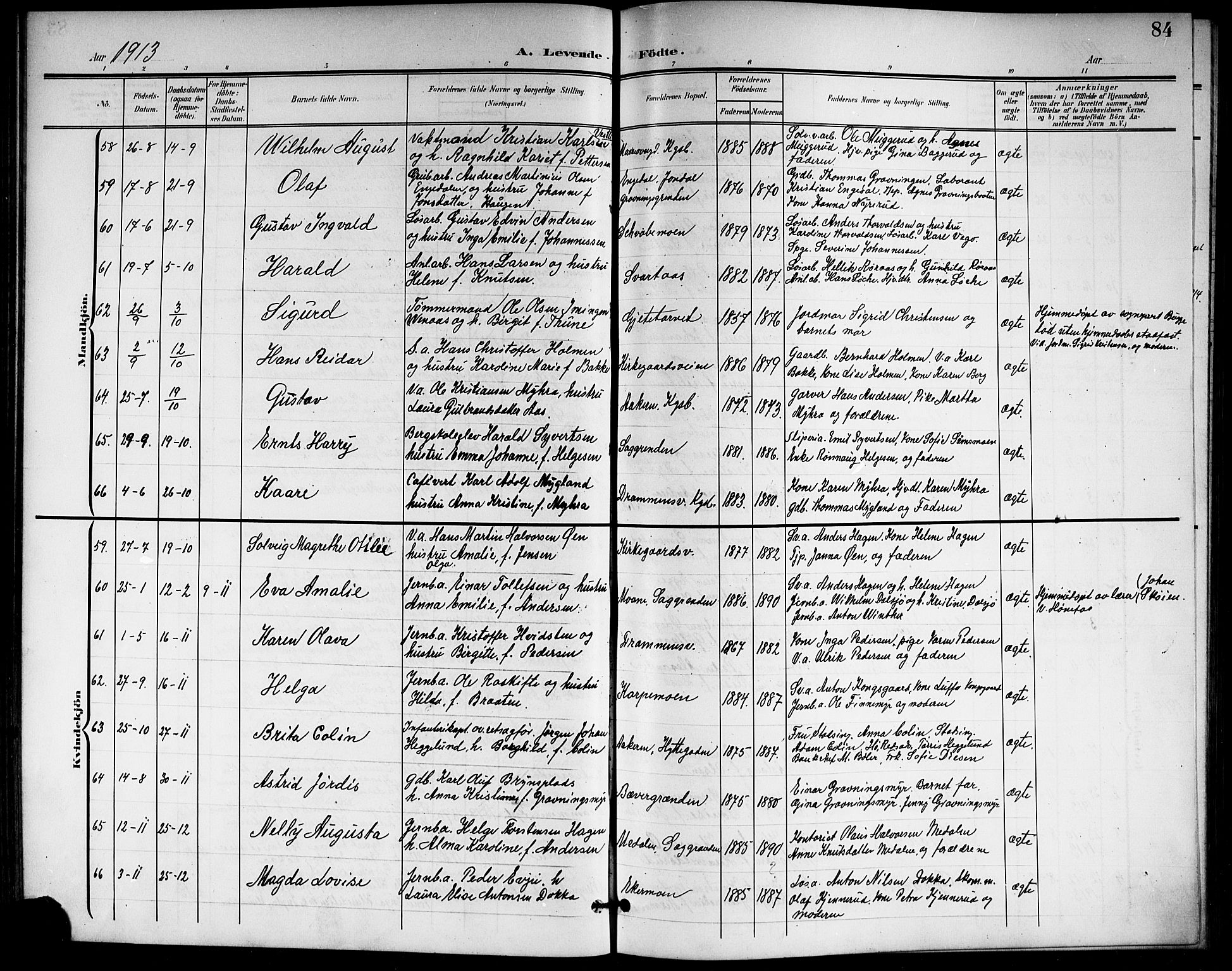 Kongsberg kirkebøker, AV/SAKO-A-22/G/Ga/L0007: Parish register (copy) no. 7, 1901-1915, p. 84