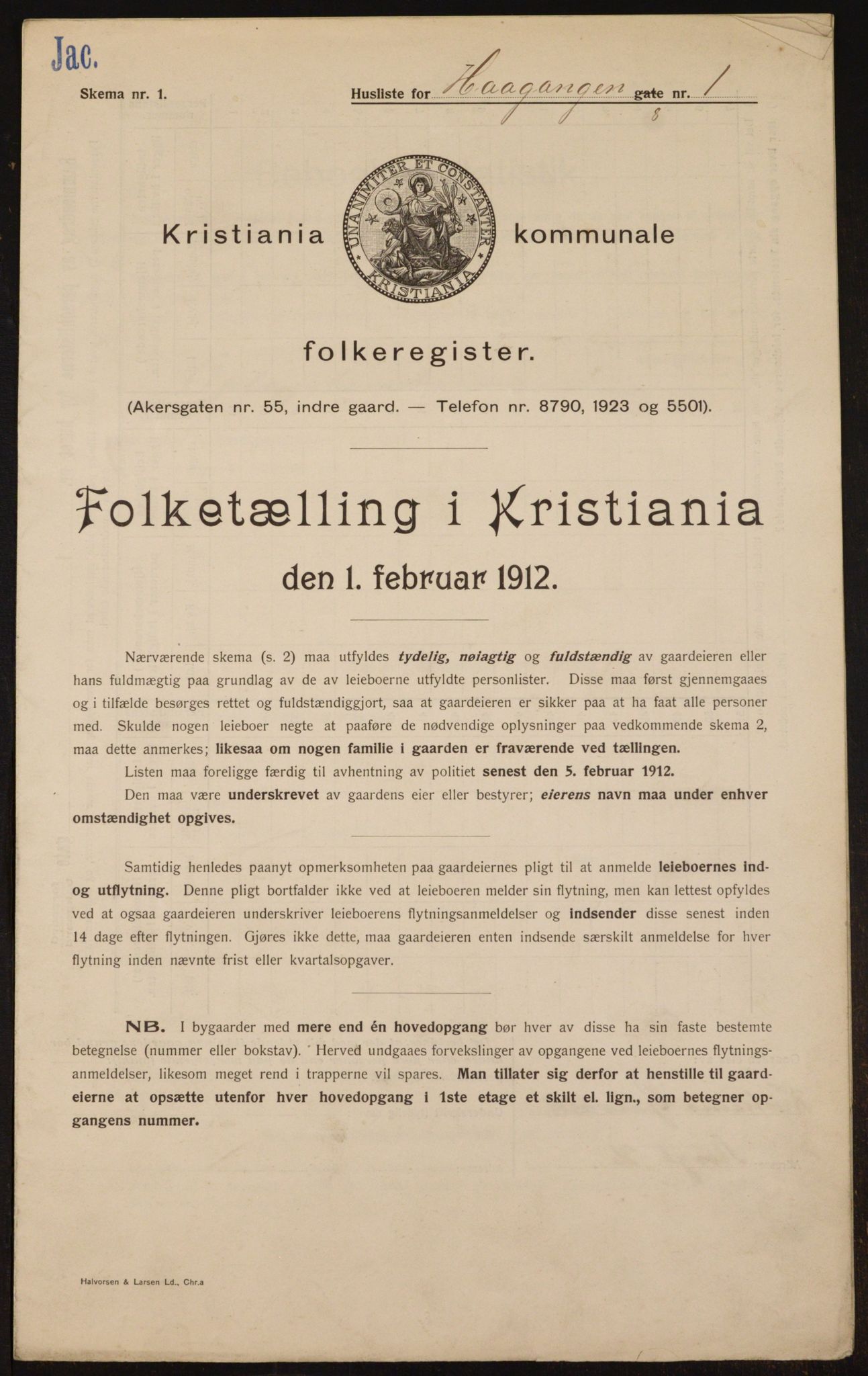 OBA, Municipal Census 1912 for Kristiania, 1912, p. 43103