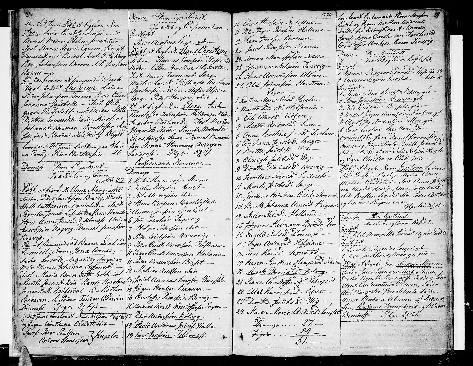 Ministerialprotokoller, klokkerbøker og fødselsregistre - Nordland, SAT/A-1459/838/L0545: Parish register (official) no. 838A04, 1791-1820, p. 38-39