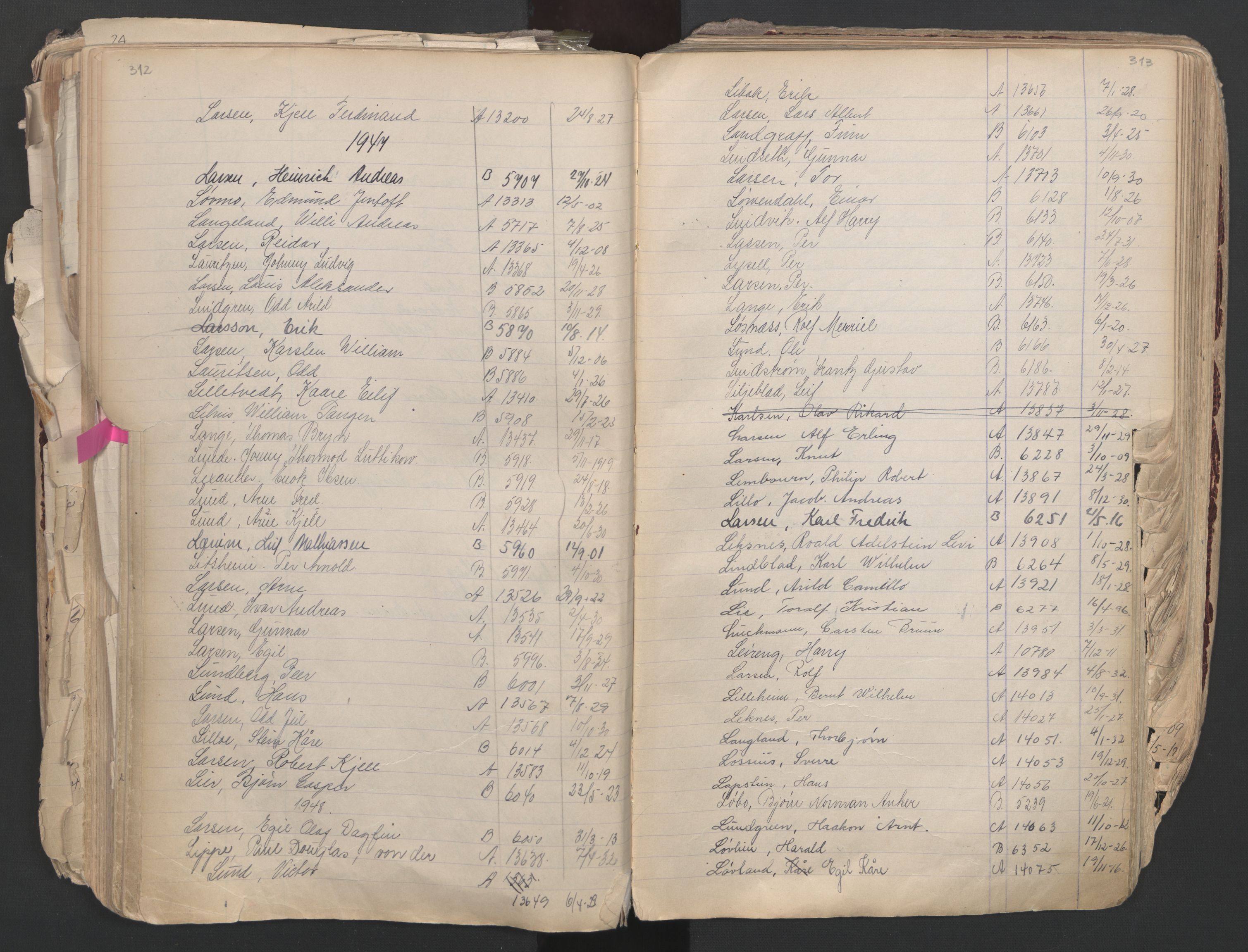 Oslo sjømannskontor, AV/SAO-A-10595/F/Fa/L0003: Register for Oslo mønstringskrets, 1891-1948, p. 312-313