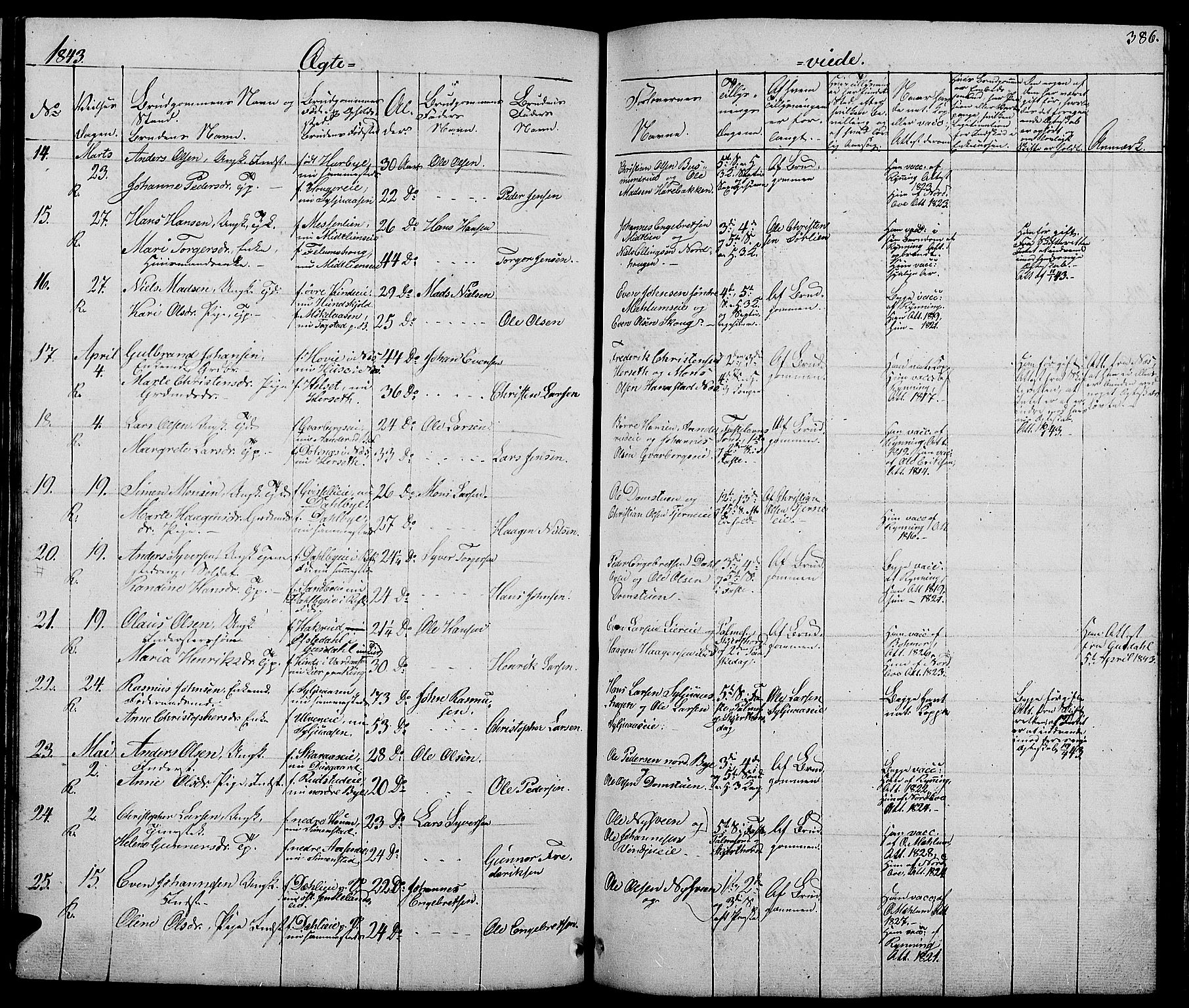 Ringsaker prestekontor, SAH/PREST-014/L/La/L0005: Parish register (copy) no. 5, 1839-1850, p. 386