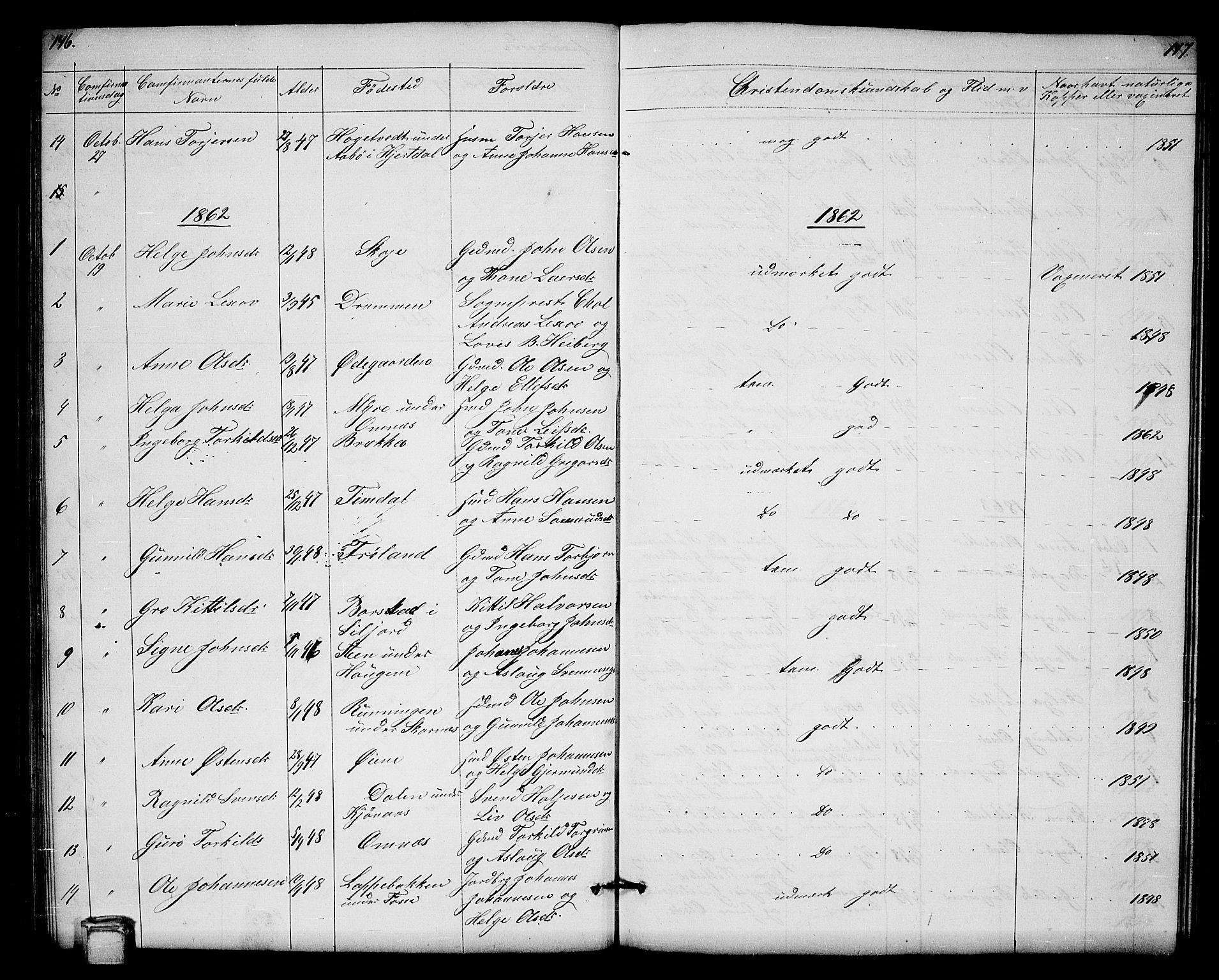 Hjartdal kirkebøker, SAKO/A-270/G/Gb/L0002: Parish register (copy) no. II 2, 1854-1884, p. 146-147
