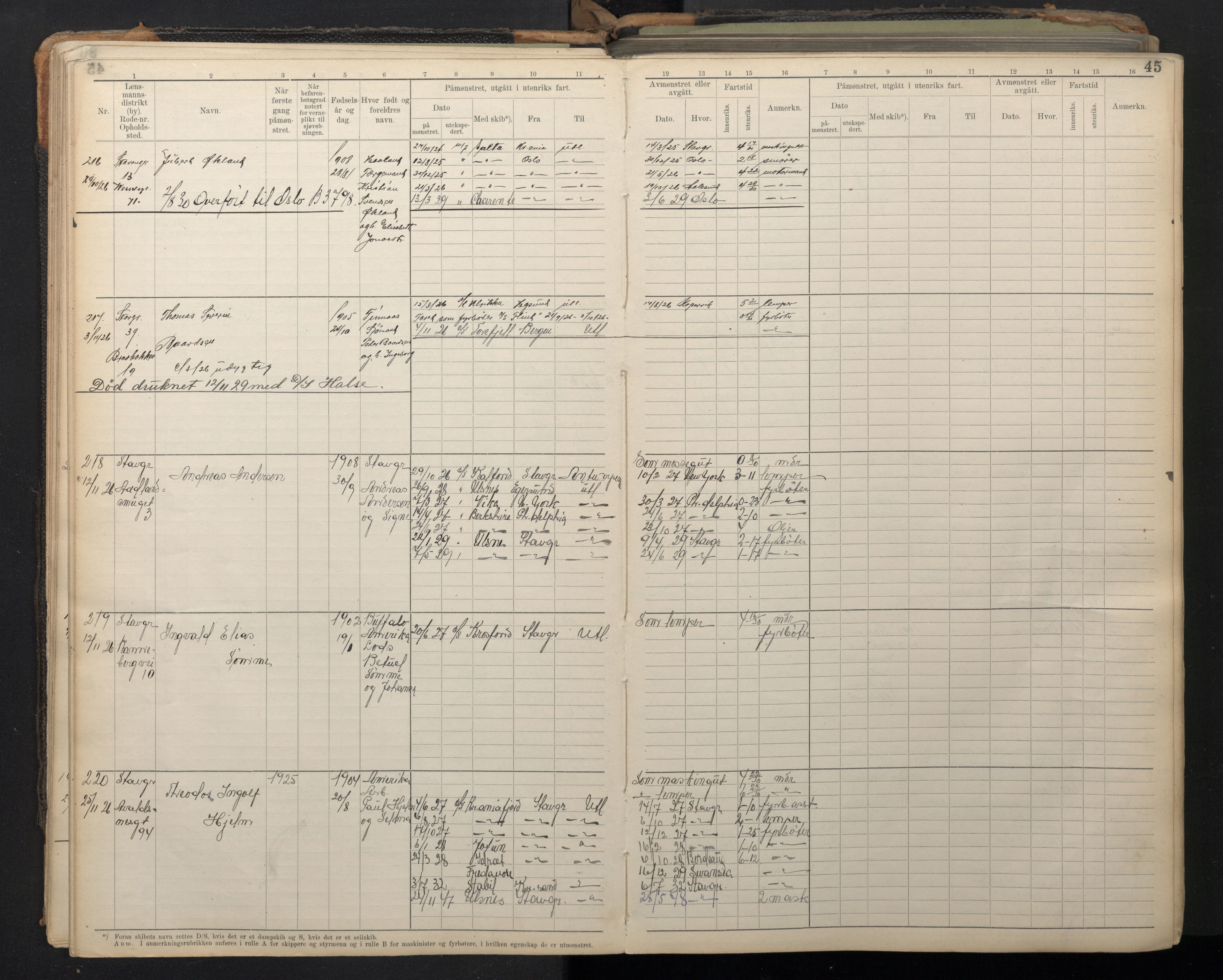 Stavanger sjømannskontor, SAST/A-102006/F/Fe/L0004: Maskinist- og fyrbøterrulle, patentnr. 1-460 (dublett), 1921-1948, p. 48