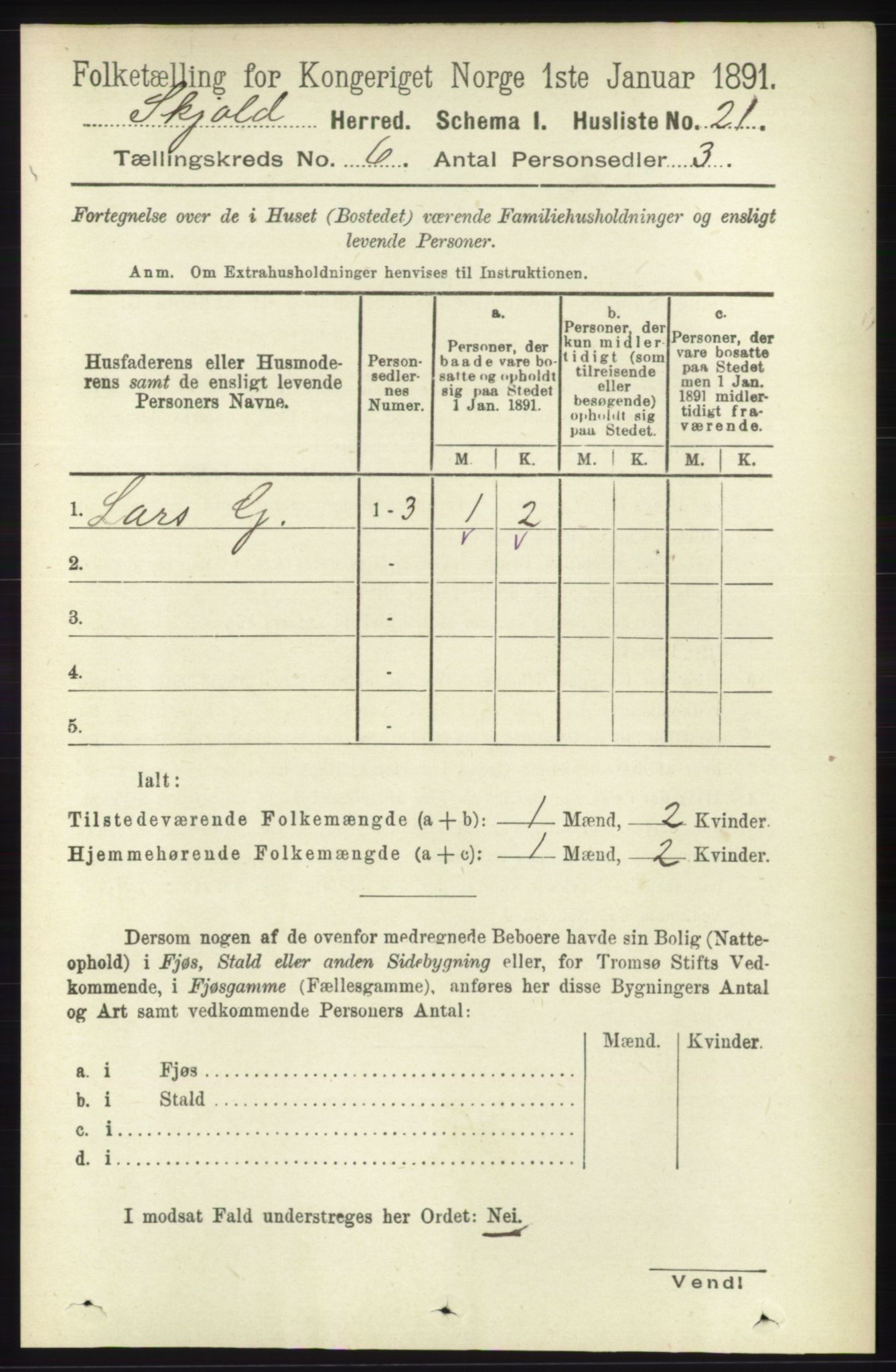 RA, 1891 census for 1154 Skjold, 1891, p. 970