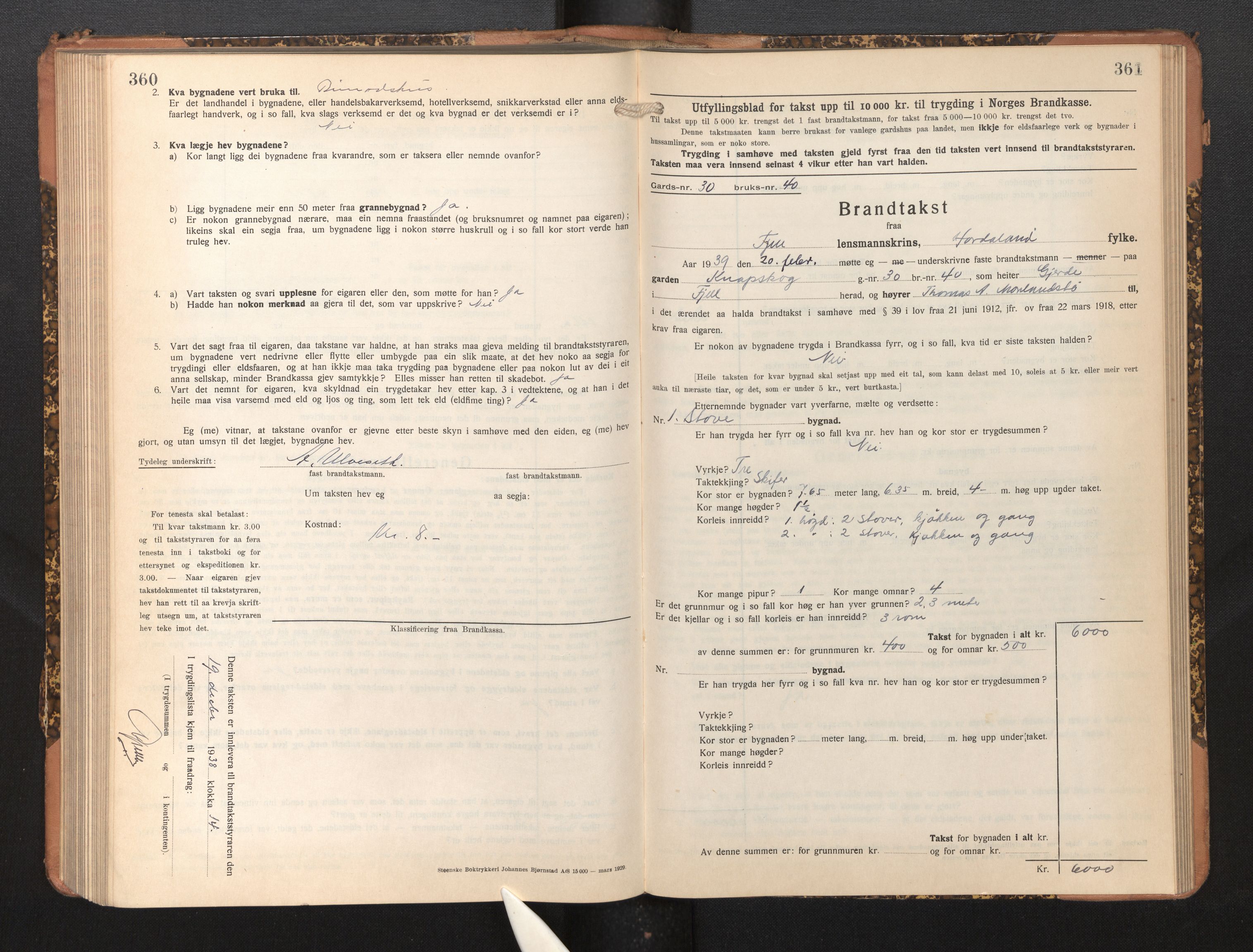Lensmannen i Fjell, SAB/A-32301/0012/L0006: Branntakstprotokoll, skjematakst, 1931-1945, p. 360-361