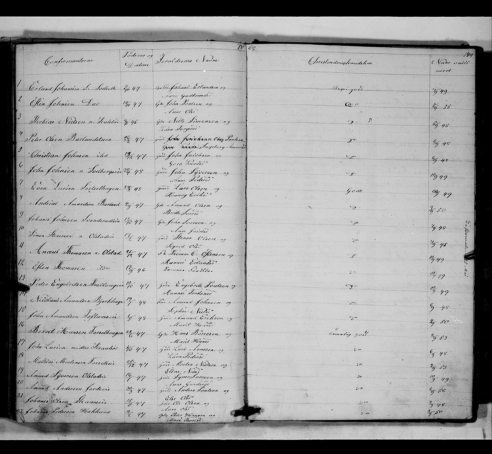 Gausdal prestekontor, SAH/PREST-090/H/Ha/Hab/L0005: Parish register (copy) no. 5, 1846-1867, p. 184
