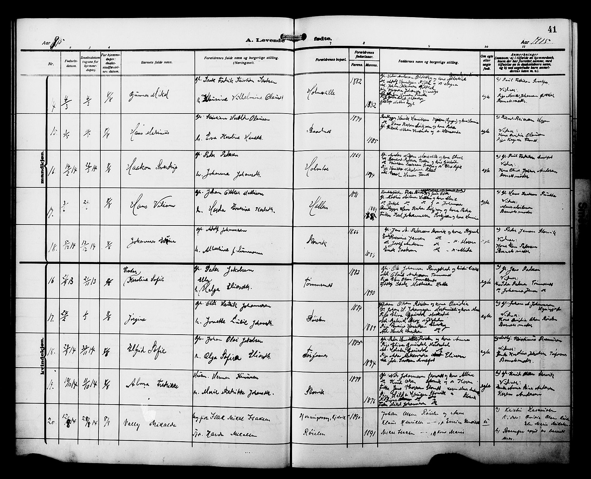 Skjervøy sokneprestkontor, AV/SATØ-S-1300/H/Ha/Hab/L0022klokker: Parish register (copy) no. 22, 1910-1926, p. 41