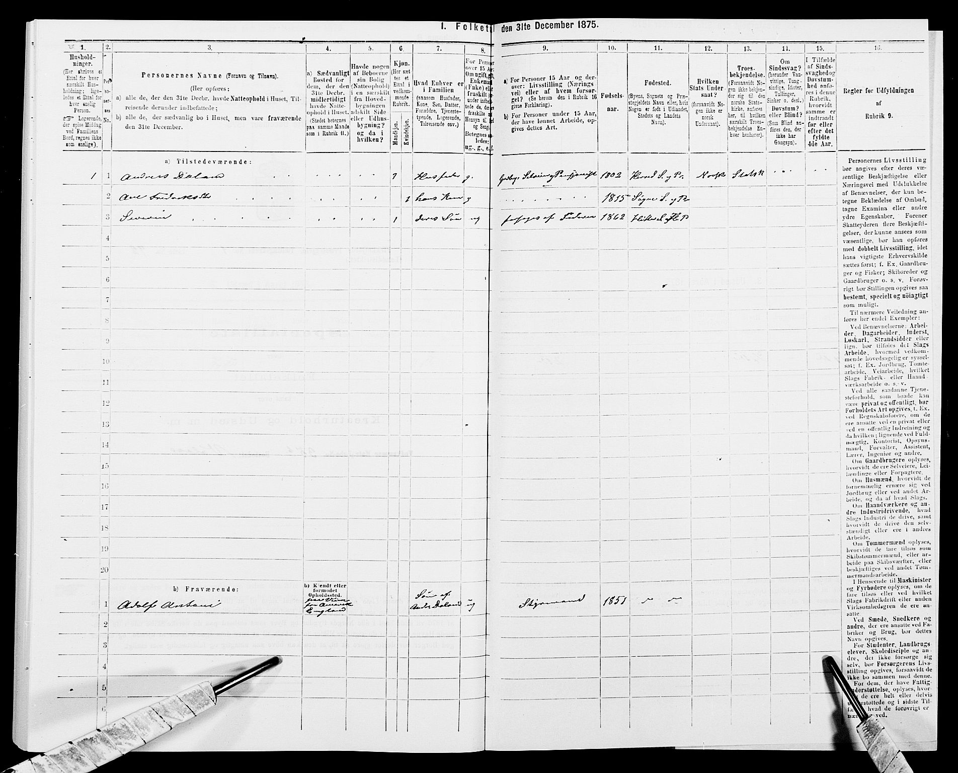 SAK, 1875 census for 1042L Flekkefjord/Nes og Hidra, 1875, p. 261