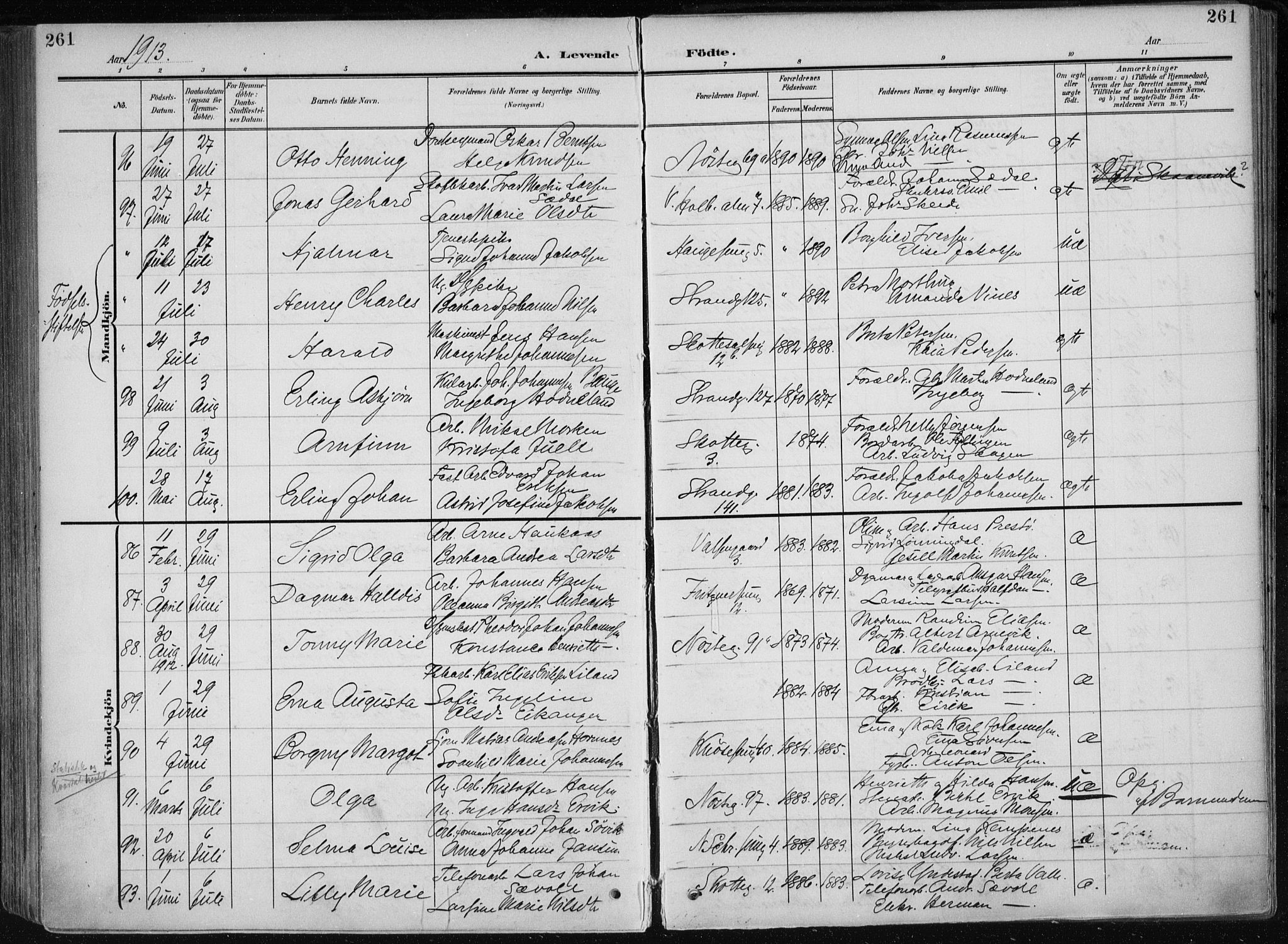 Nykirken Sokneprestembete, SAB/A-77101/H/Haa/L0019: Parish register (official) no. B 7, 1904-1916, p. 261