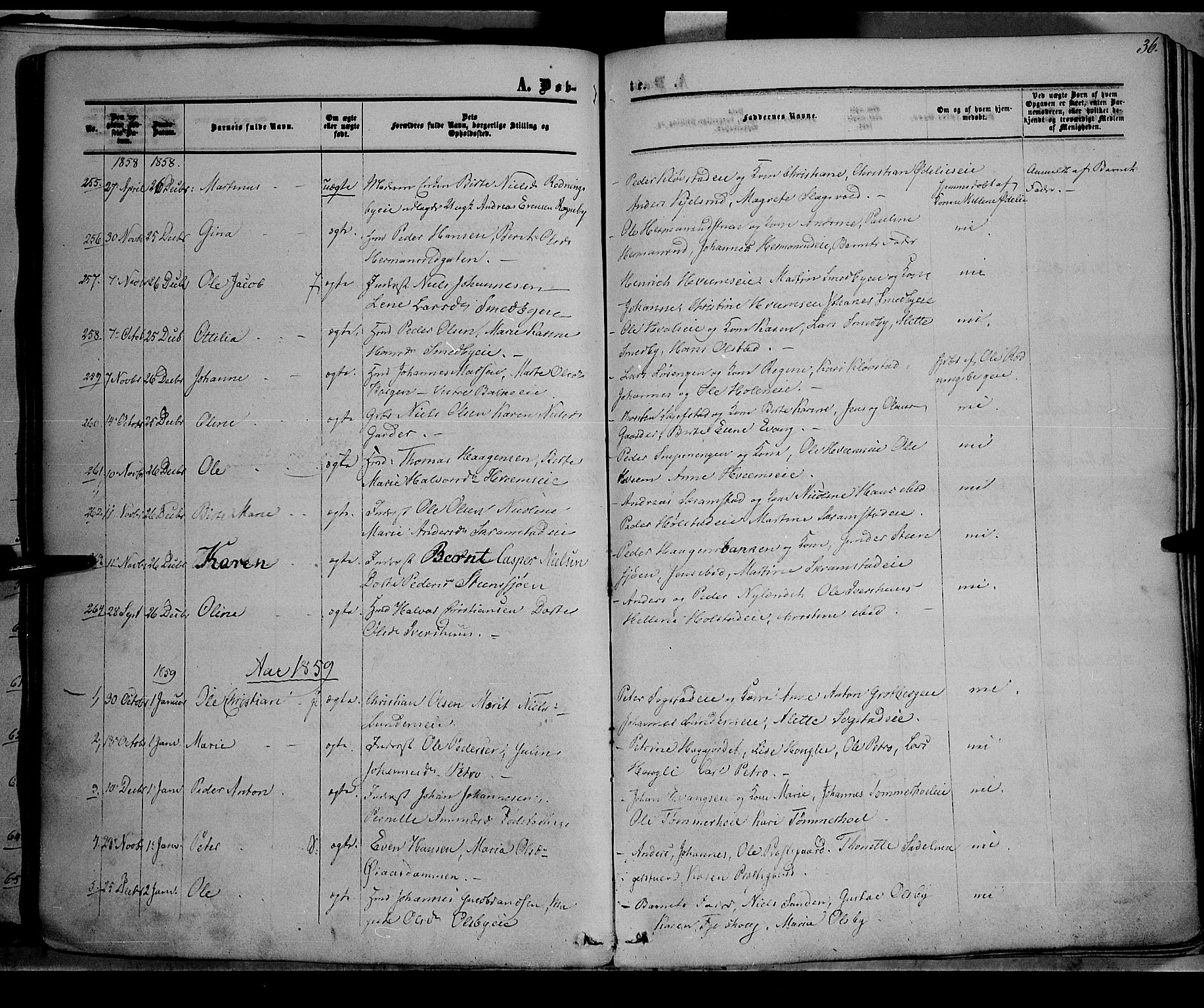 Østre Toten prestekontor, SAH/PREST-104/H/Ha/Haa/L0004: Parish register (official) no. 4, 1857-1865, p. 36