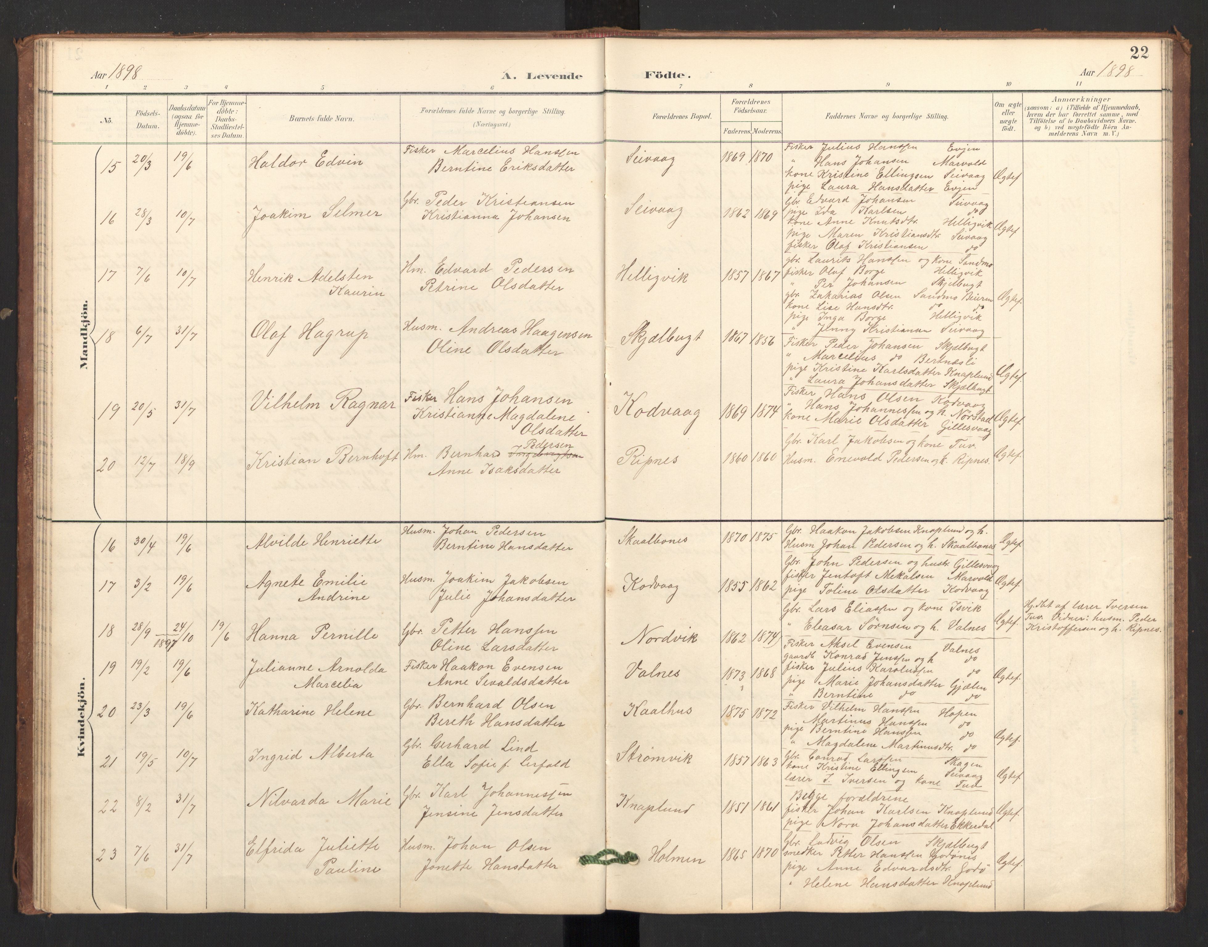 Ministerialprotokoller, klokkerbøker og fødselsregistre - Nordland, SAT/A-1459/804/L0087: Parish register (official) no. 804A08, 1894-1907, p. 22