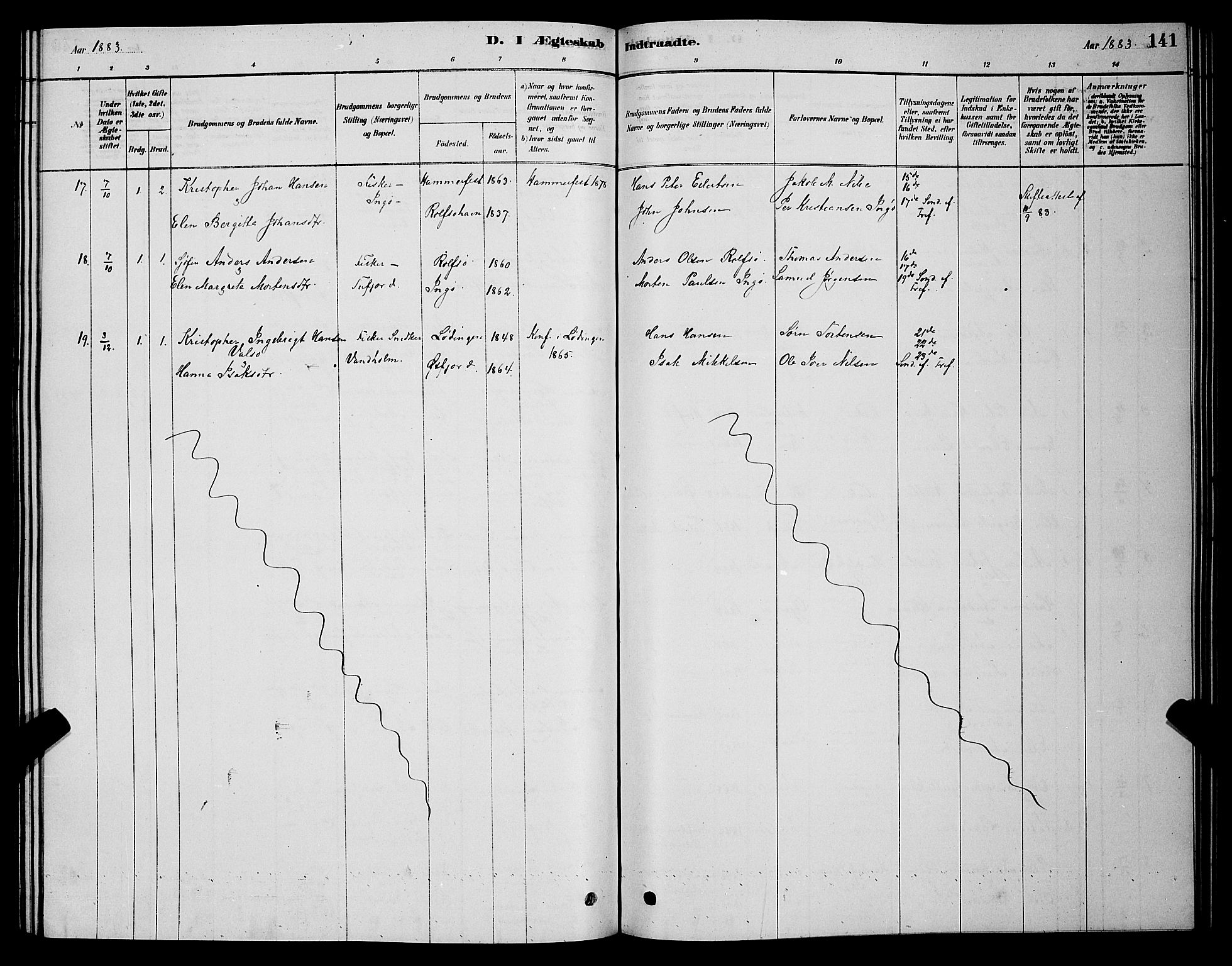 Måsøy sokneprestkontor, AV/SATØ-S-1348/H/Hb/L0002klokker: Parish register (copy) no. 2, 1876-1888, p. 141