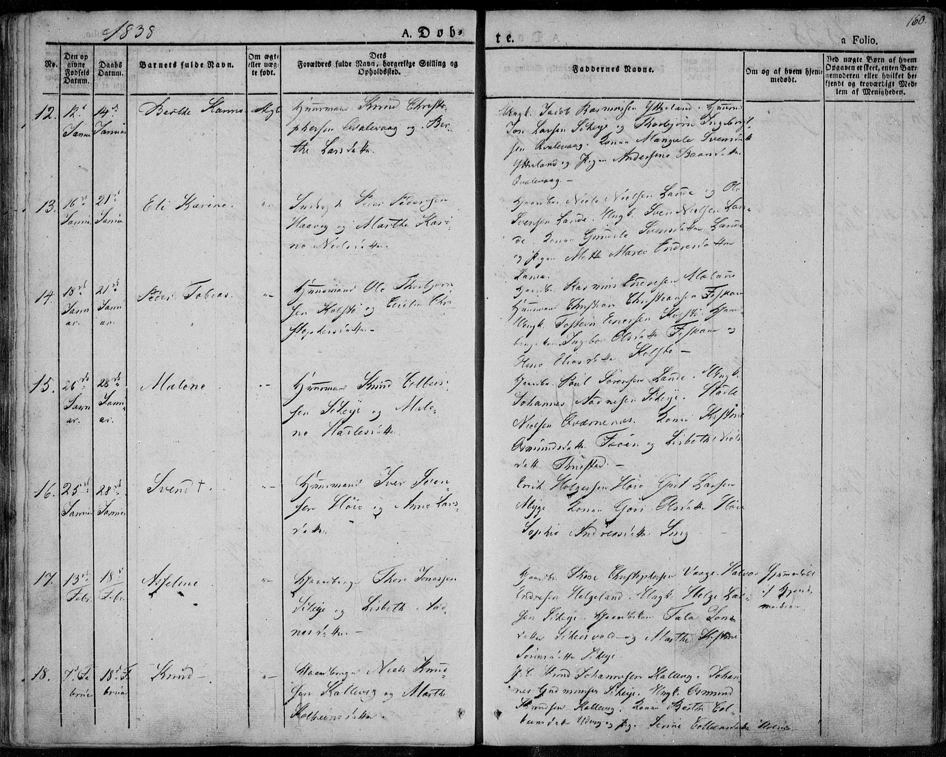 Avaldsnes sokneprestkontor, SAST/A -101851/H/Ha/Haa/L0005: Parish register (official) no. A 5.1, 1825-1841, p. 160