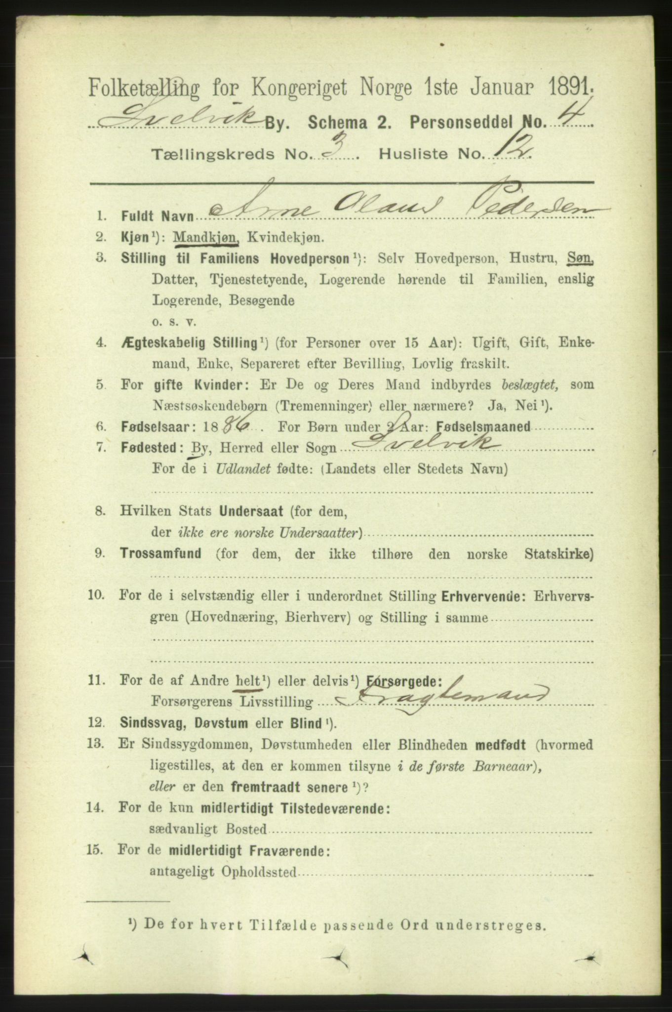 RA, 1891 census for 0701 Svelvik, 1891, p. 1261