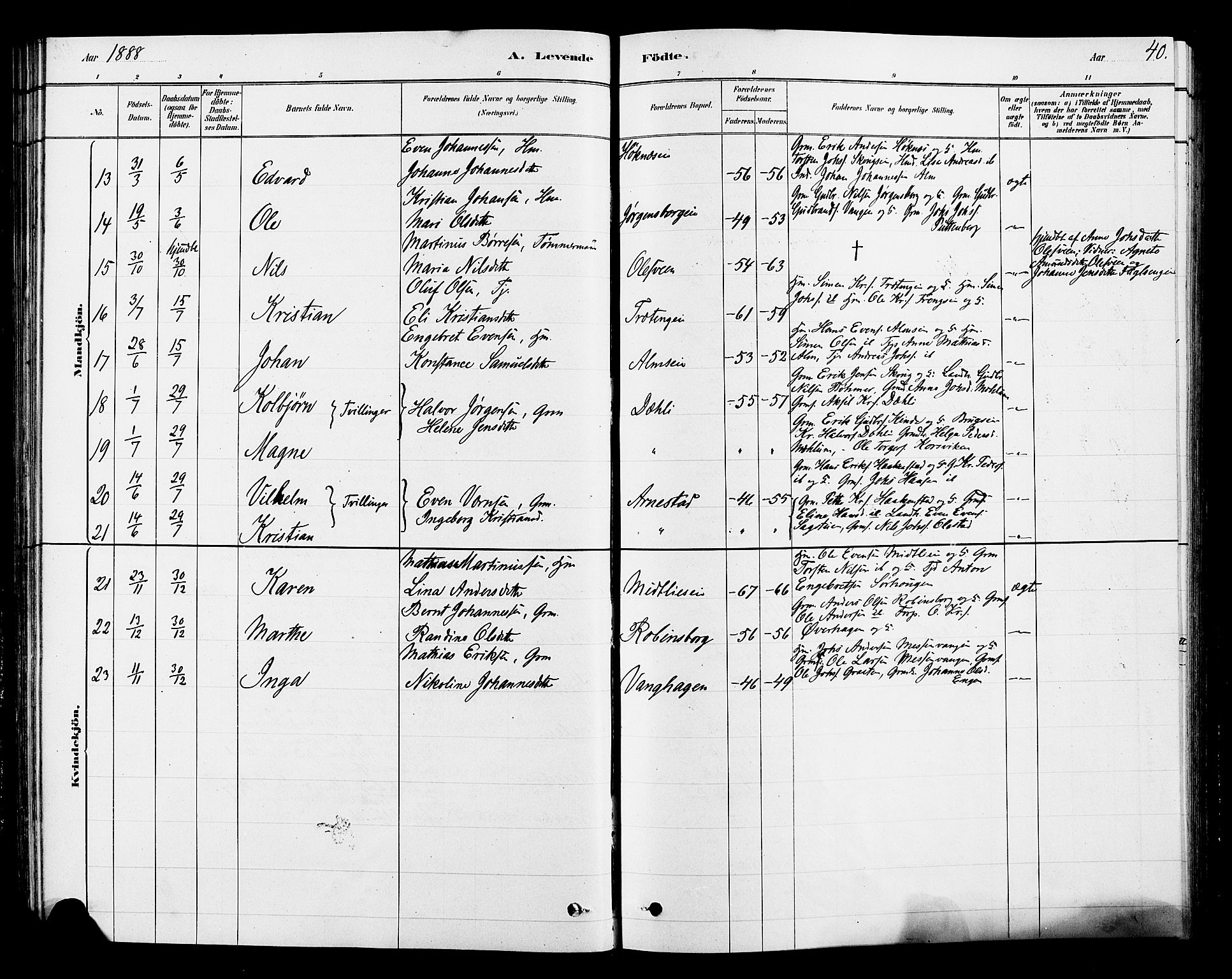 Ringsaker prestekontor, AV/SAH-PREST-014/L/La/L0010: Parish register (copy) no. 10, 1879-1890, p. 40