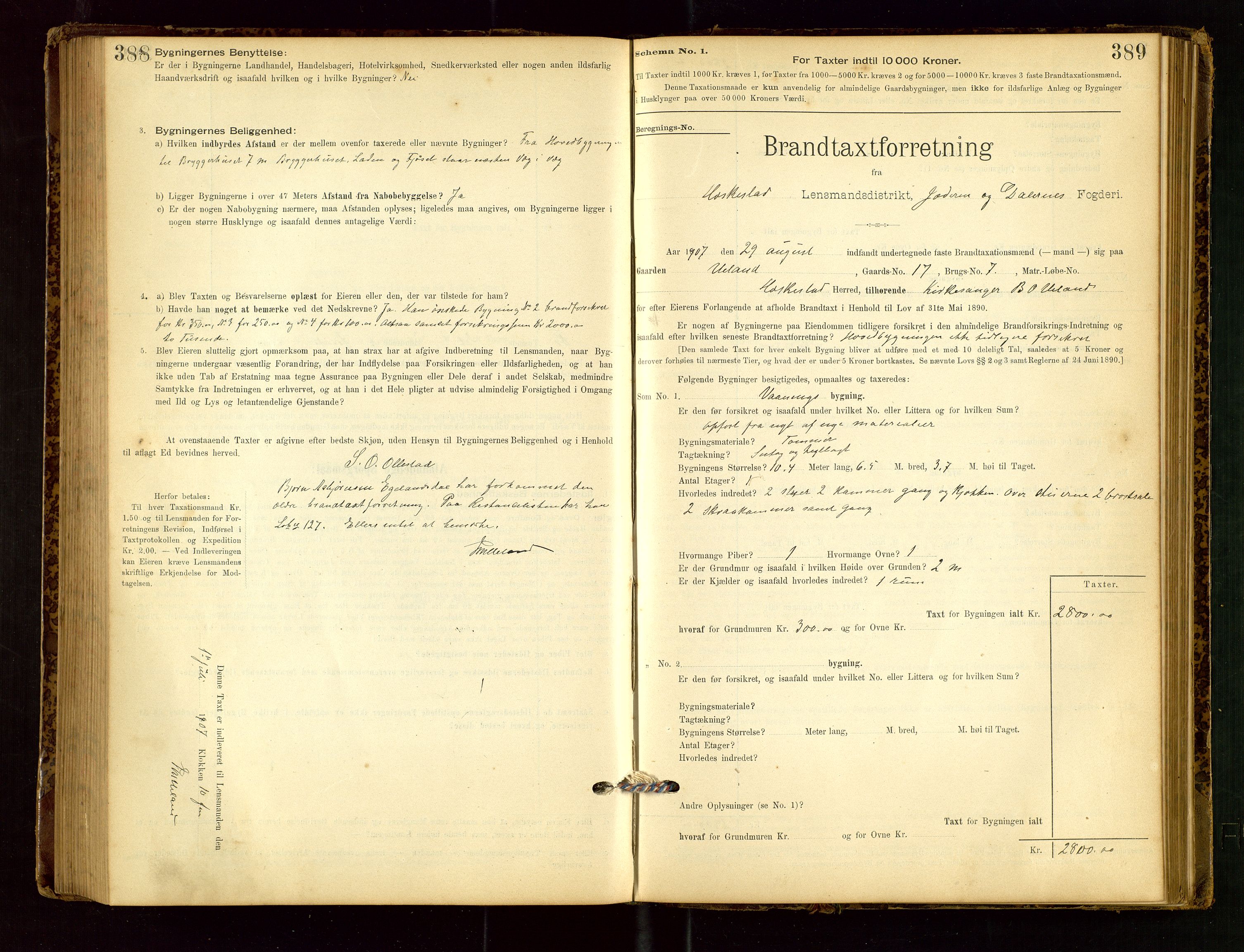 Heskestad lensmannskontor, SAST/A-100304/Gob/L0001: "Brandtaxationsprotokol", 1894-1915, p. 388-389