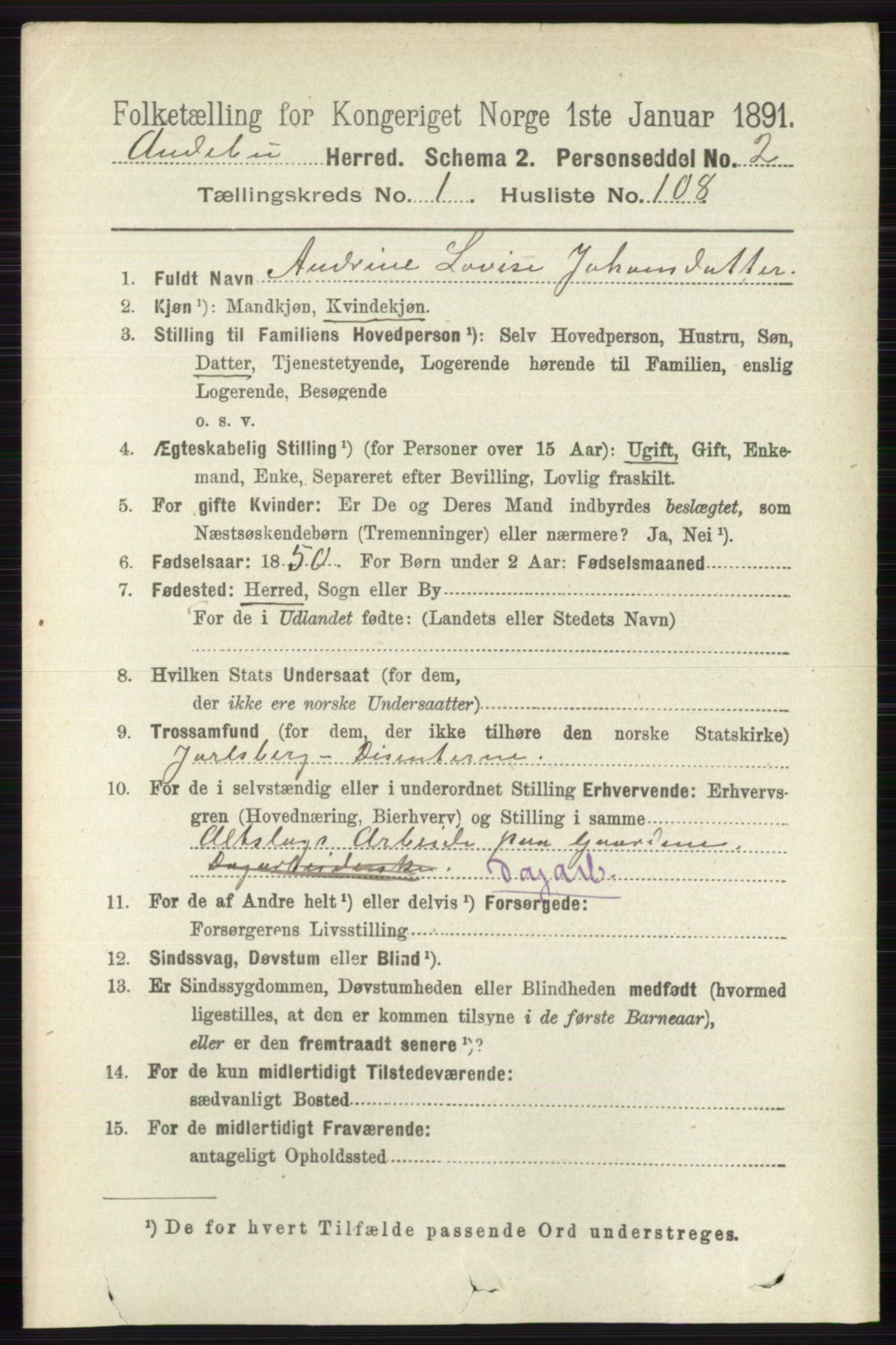 RA, 1891 census for 0719 Andebu, 1891, p. 772