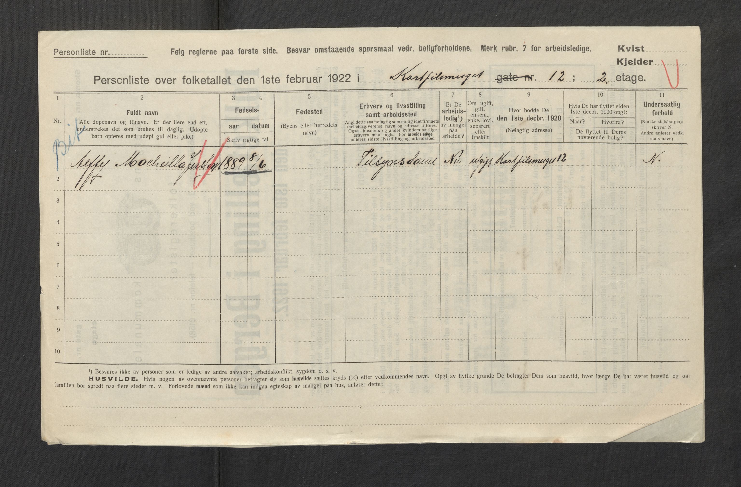 SAB, Municipal Census 1922 for Bergen, 1922, p. 5334