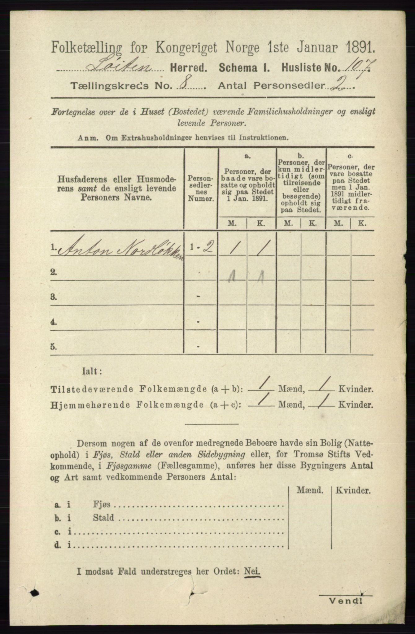 RA, 1891 census for 0415 Løten, 1891, p. 5299