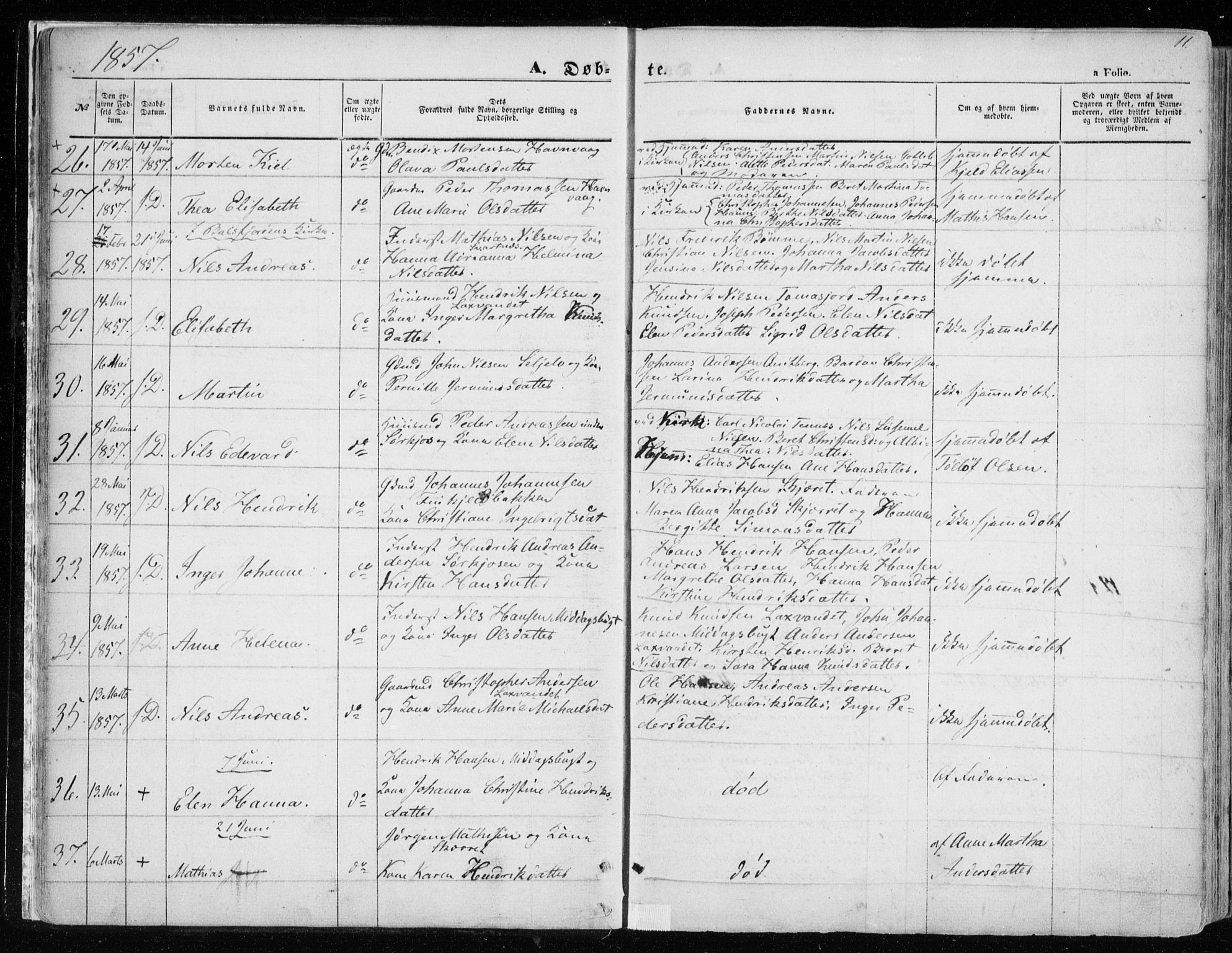 Balsfjord sokneprestembete, SATØ/S-1303/G/Ga/L0003kirke: Parish register (official) no. 3, 1856-1870, p. 11