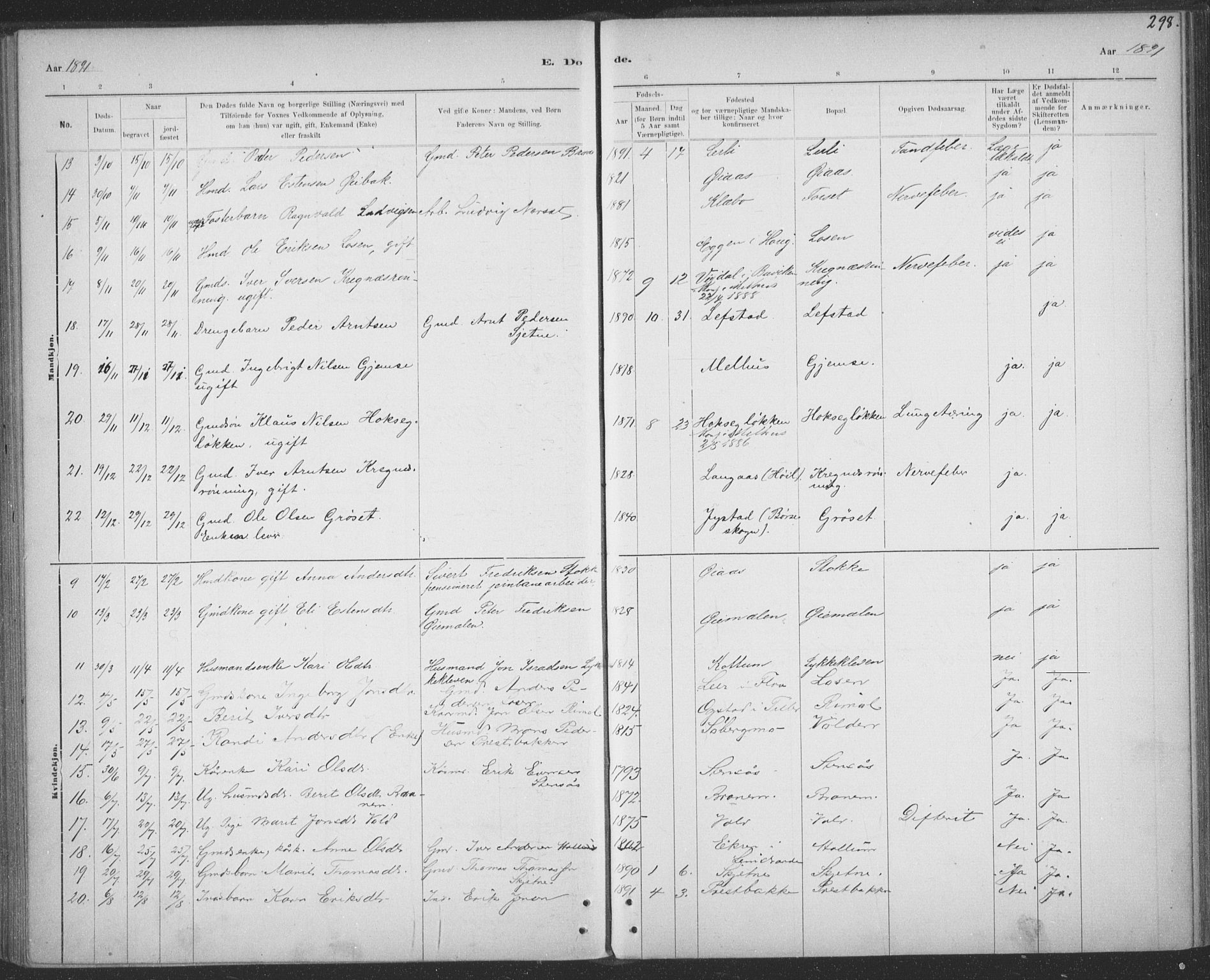Ministerialprotokoller, klokkerbøker og fødselsregistre - Sør-Trøndelag, SAT/A-1456/691/L1085: Parish register (official) no. 691A17, 1887-1908, p. 298