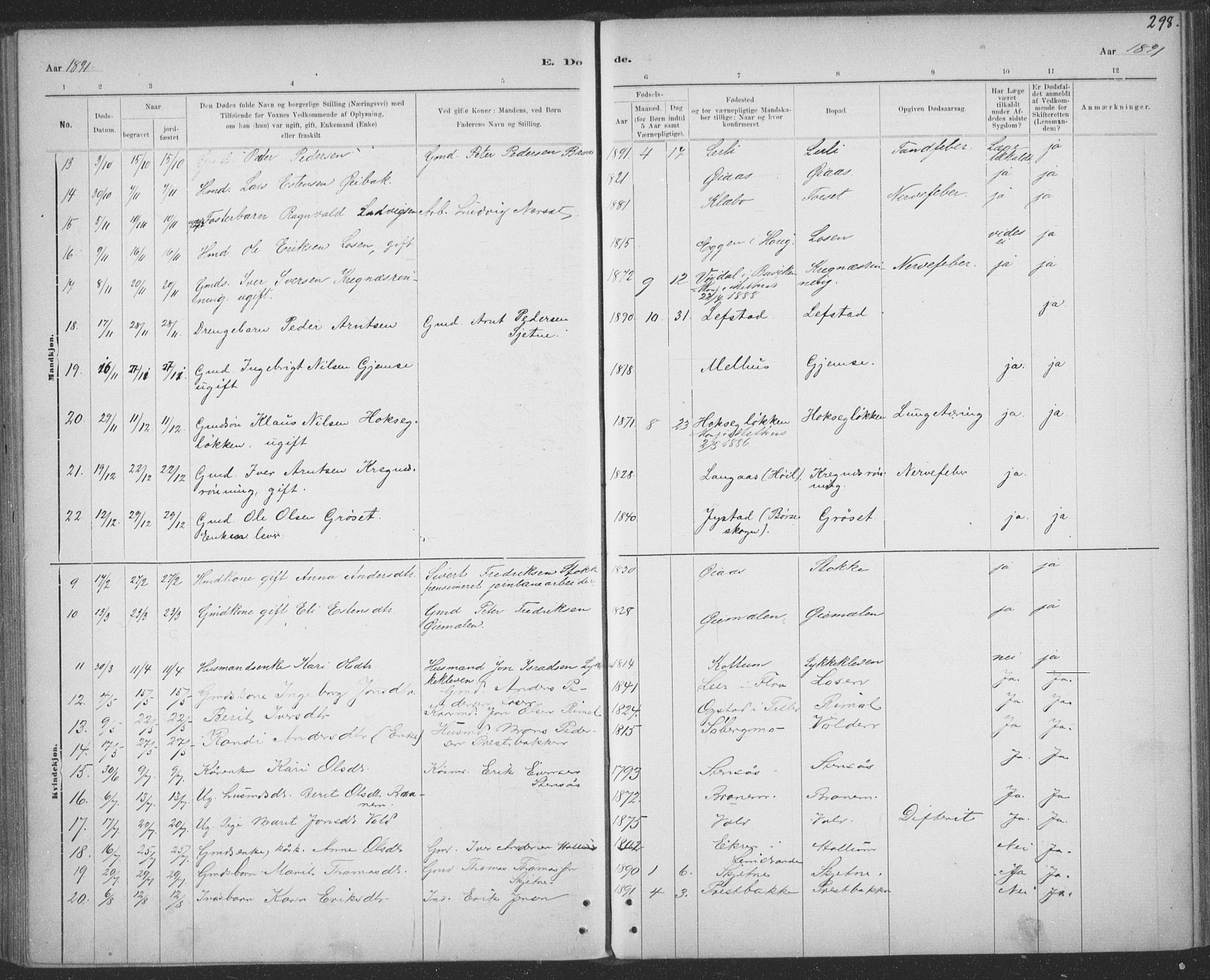 Ministerialprotokoller, klokkerbøker og fødselsregistre - Sør-Trøndelag, AV/SAT-A-1456/691/L1085: Parish register (official) no. 691A17, 1887-1908, p. 298