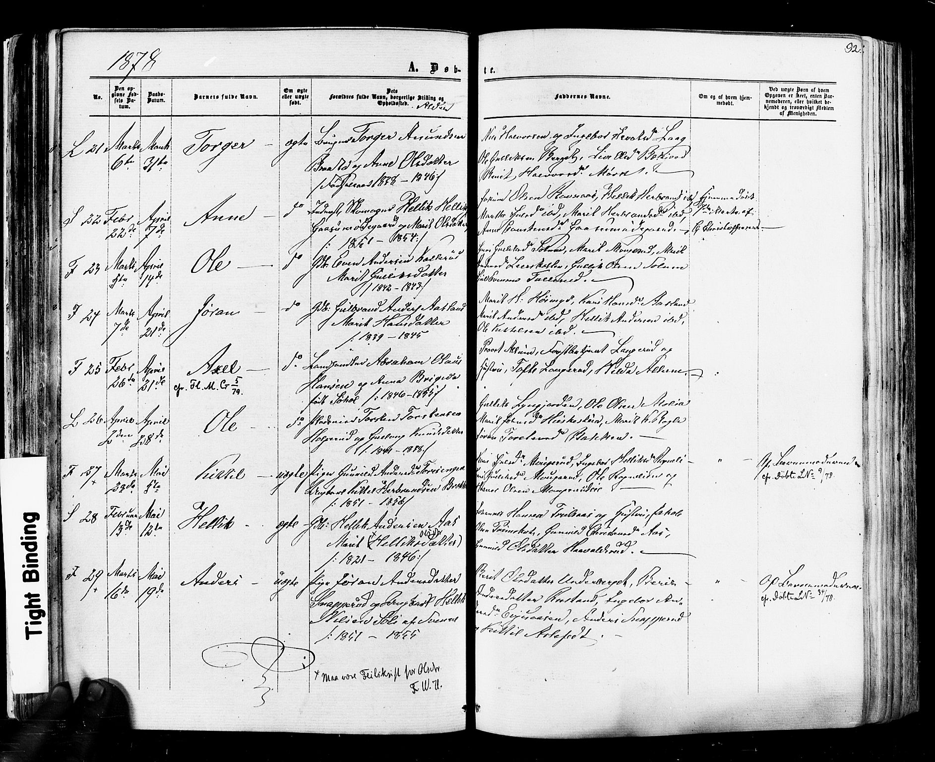 Flesberg kirkebøker, AV/SAKO-A-18/F/Fa/L0007: Parish register (official) no. I 7, 1861-1878, p. 92