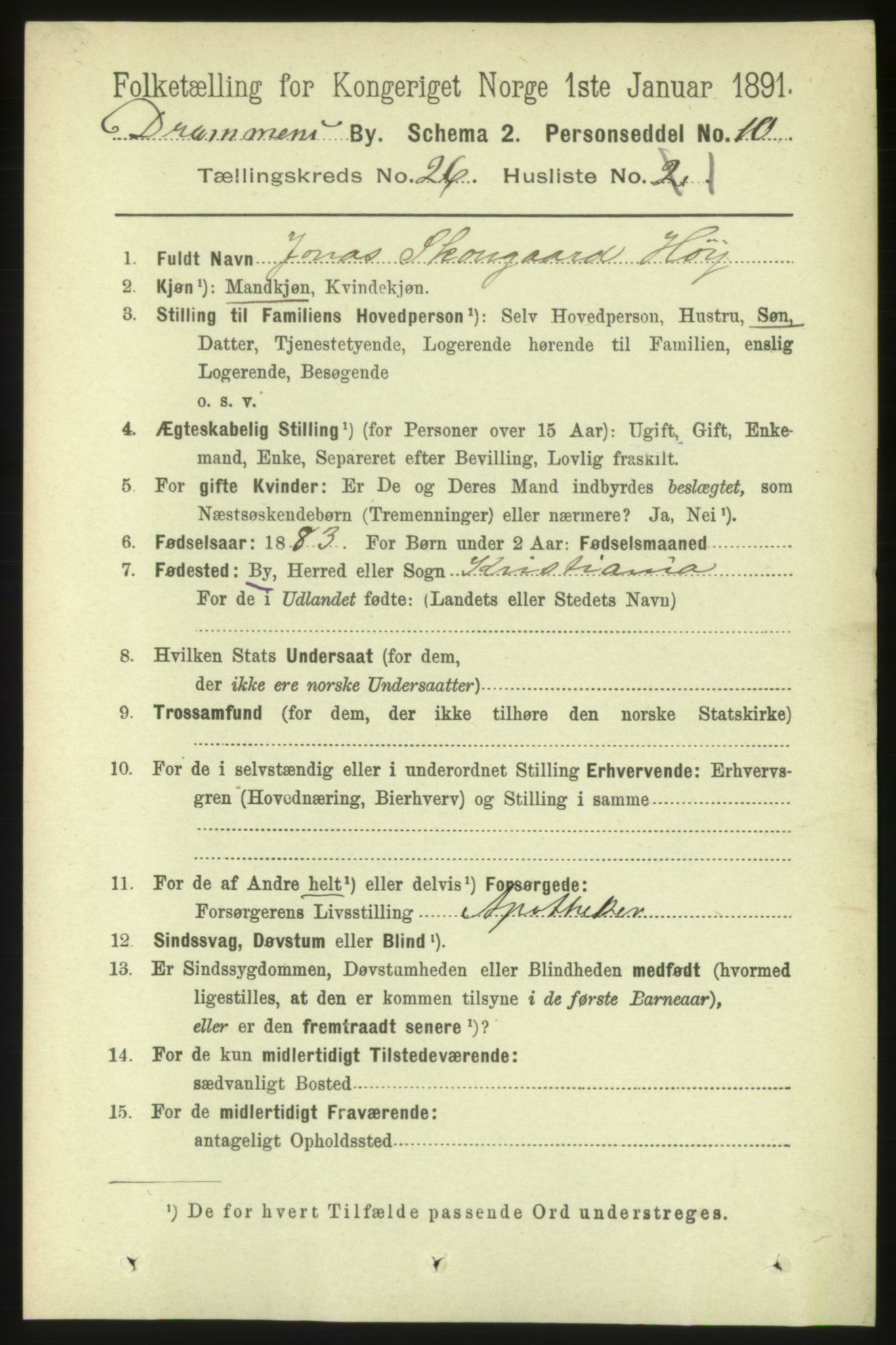 RA, 1891 census for 0602 Drammen, 1891, p. 15800