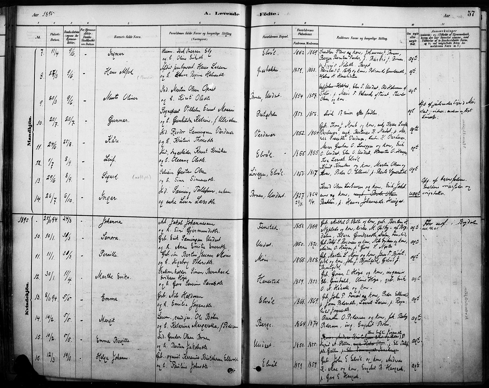Rendalen prestekontor, SAH/PREST-054/H/Ha/Haa/L0009: Parish register (official) no. 9, 1878-1901, p. 57